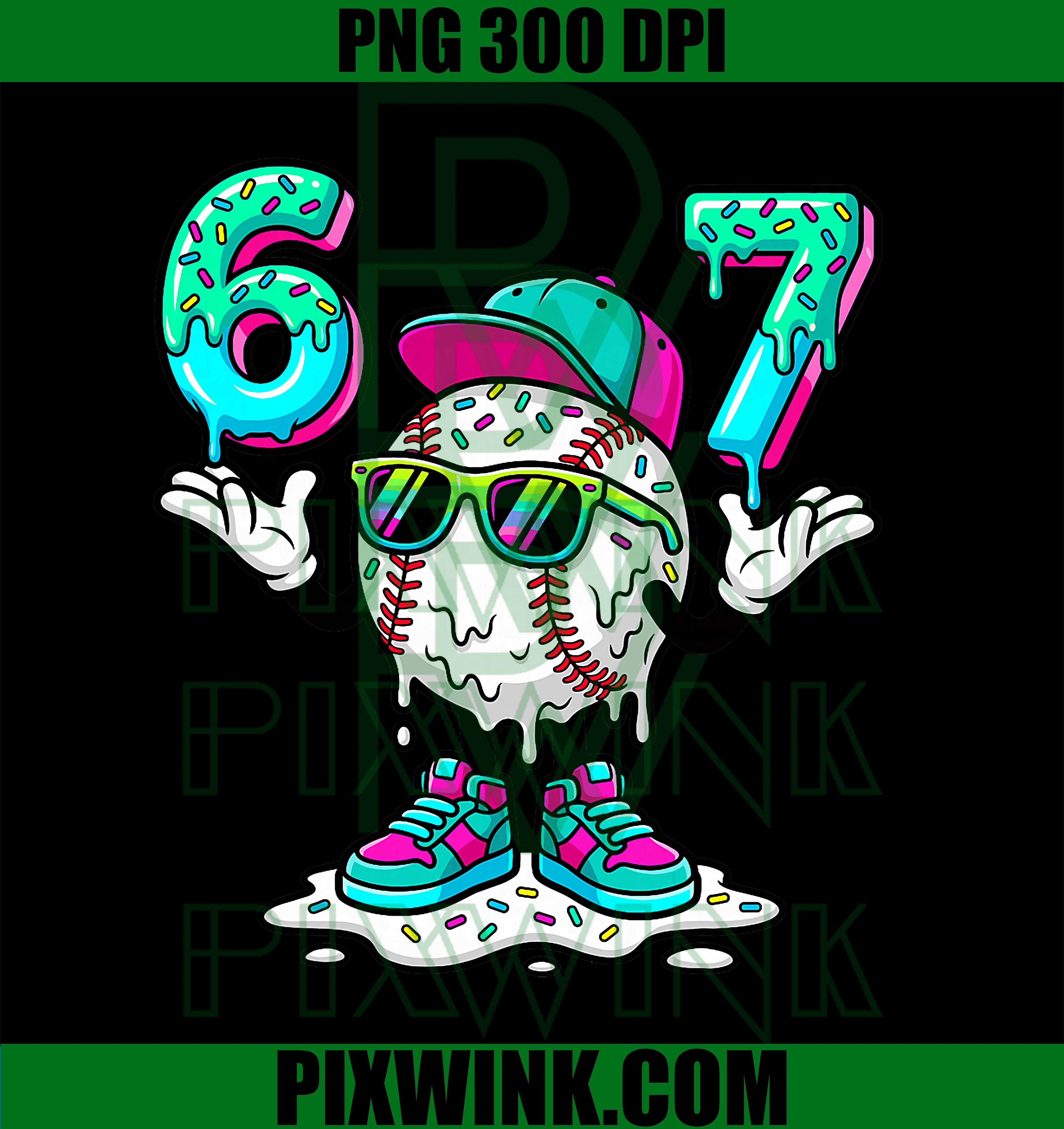 67 Meme Six Seven 6 7 Meme Funny Baseball Ice Cream Drip PNG