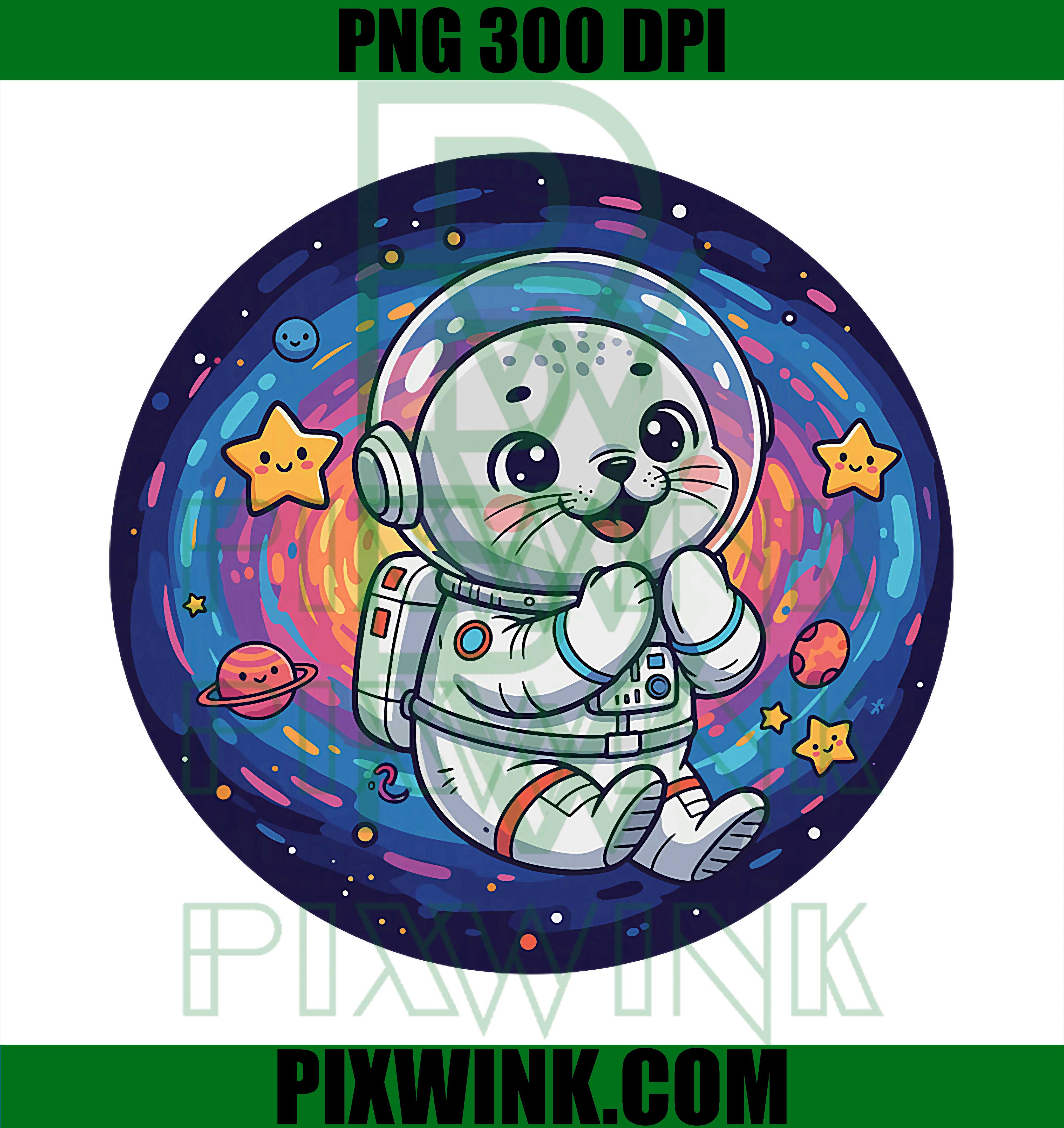 Kawaii Astronaut Seal PNG, Cute Space Seal PNG, Galaxy Seal PNG