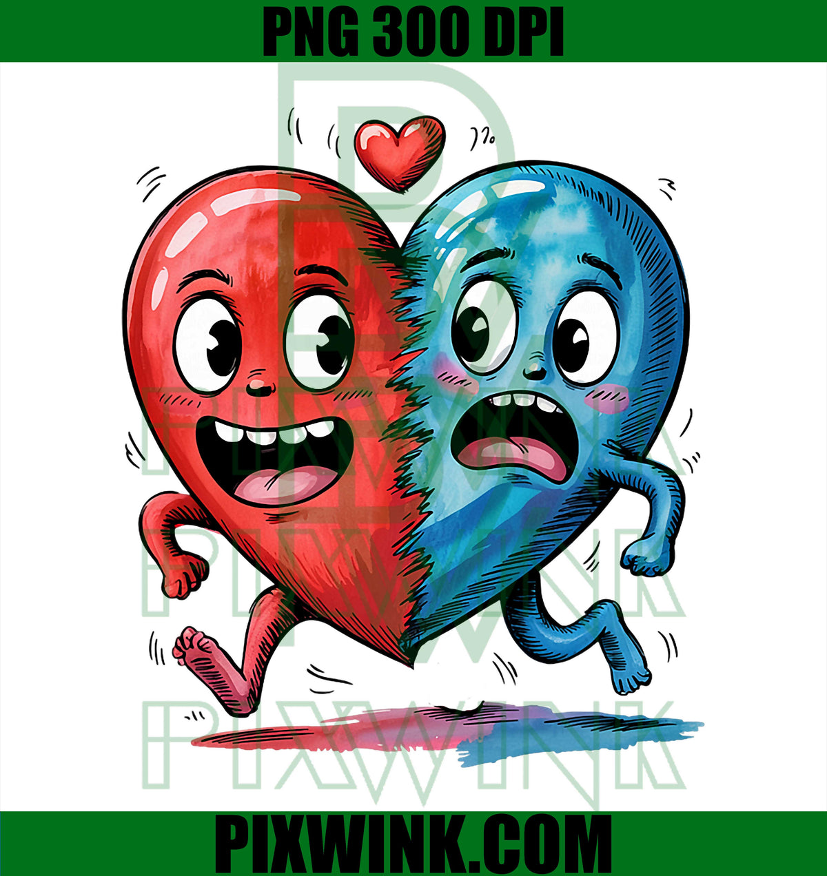 Funny Split Heart Valentine's Day PNG, Funny Heart Couple PNG, Cute Love Cartoon Design PNG