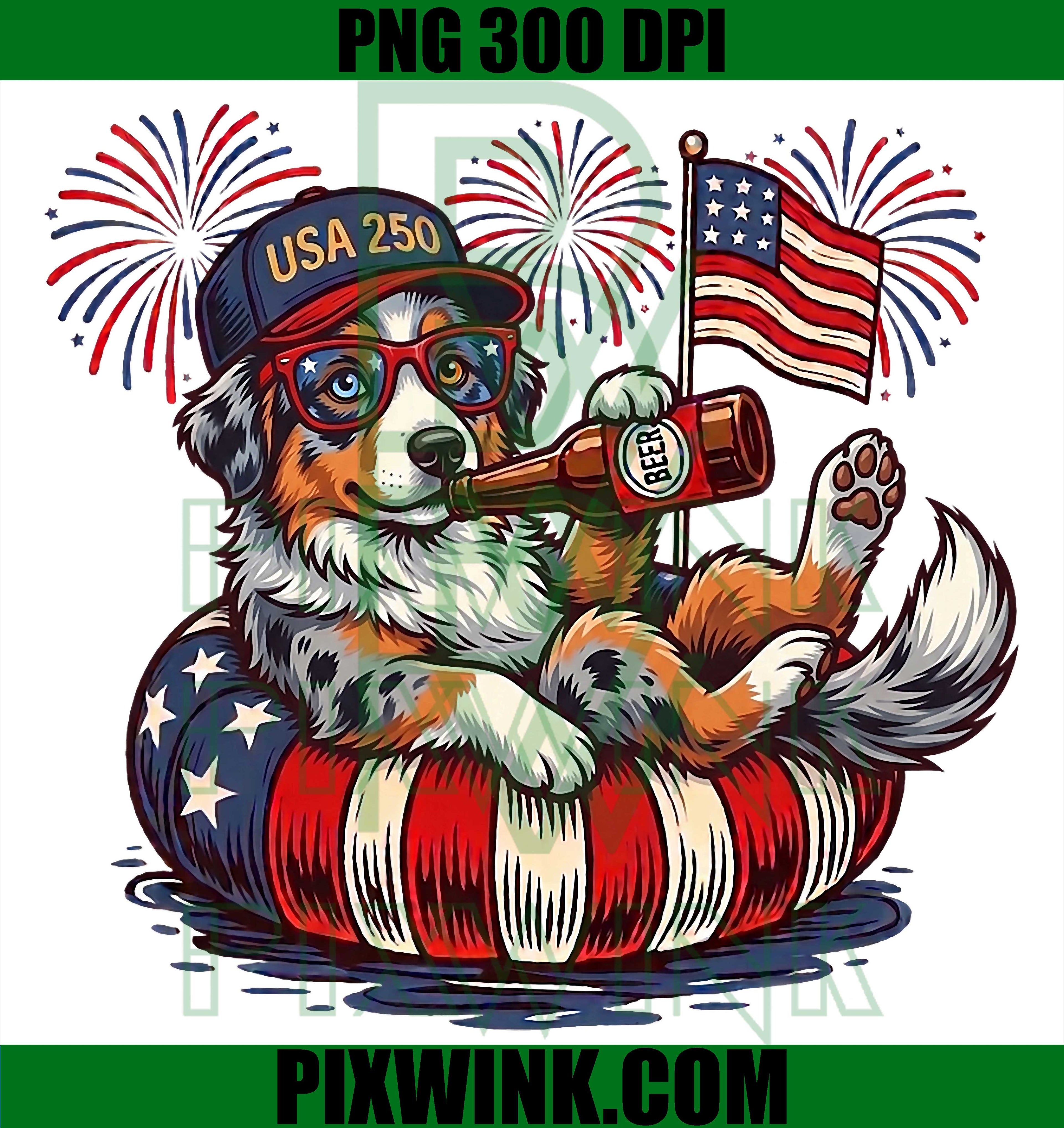 Australian Shepherd Dog PNG, Patriotic USA 4th July PNG