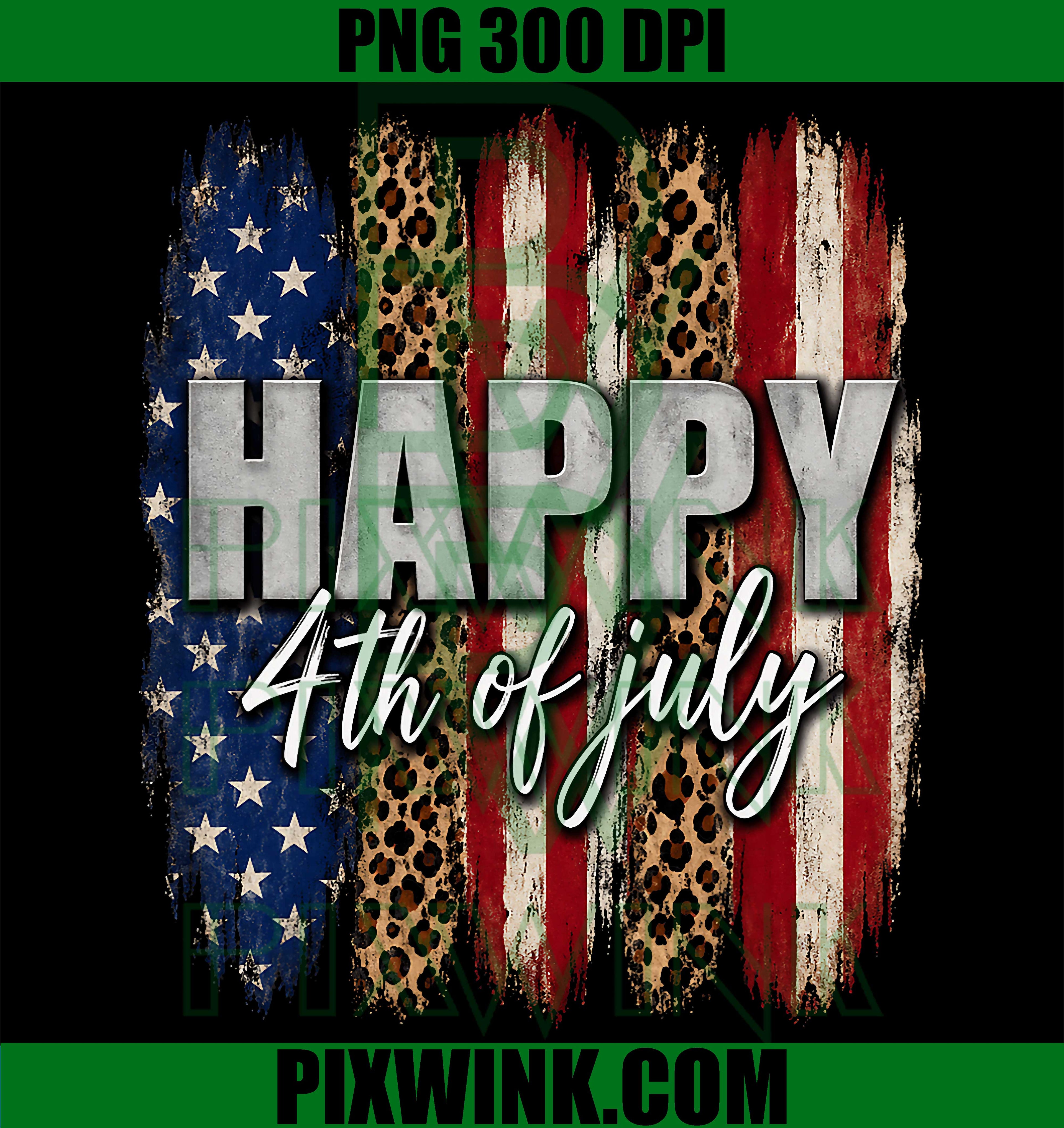Happy 4th Of July Funny Patriotic PNG, American Flag Leopard Graphic PNG