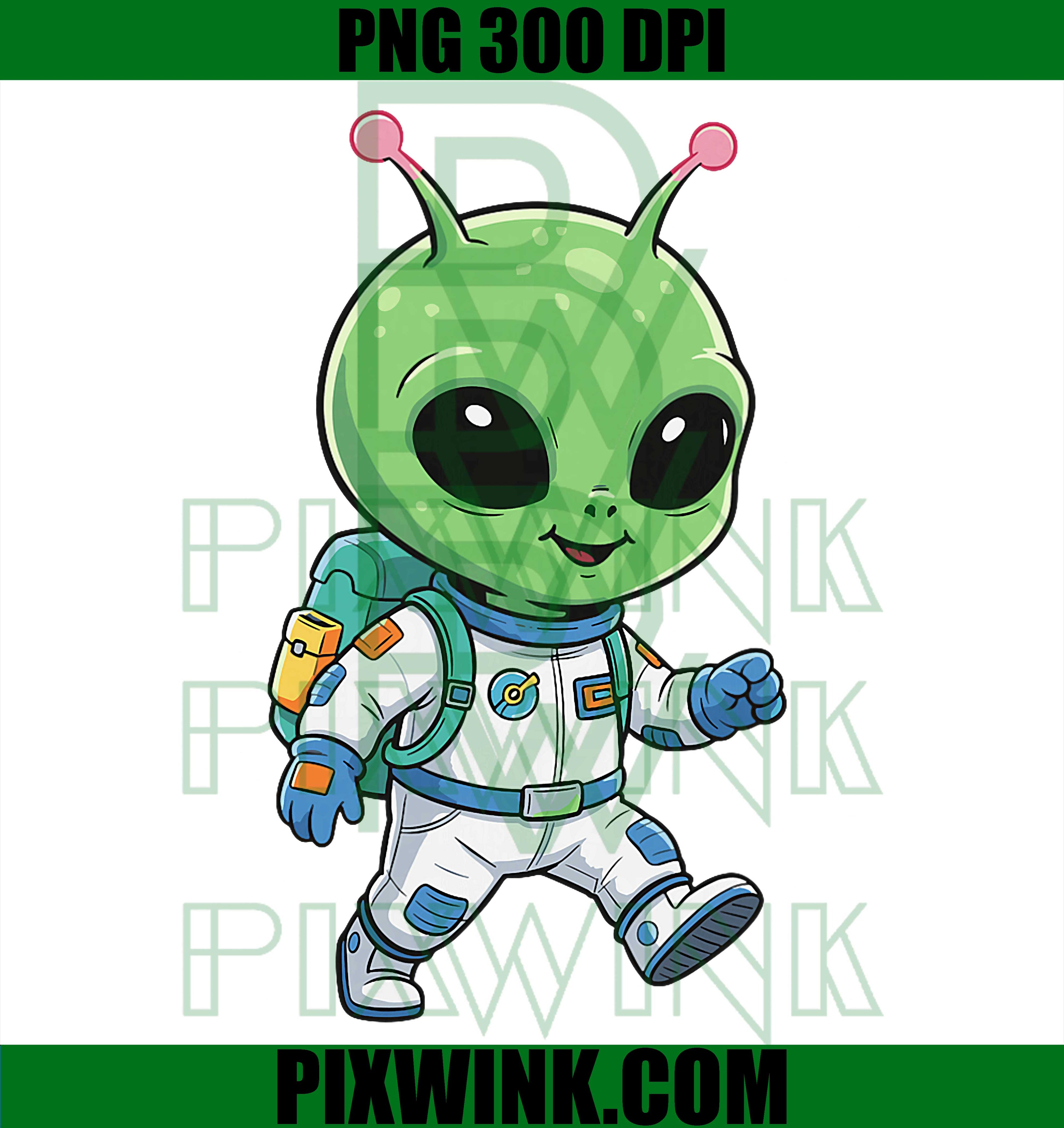 Kawaii Alien Astronaut PNG, Cute Space Alien PNG, Green Alien PNG
