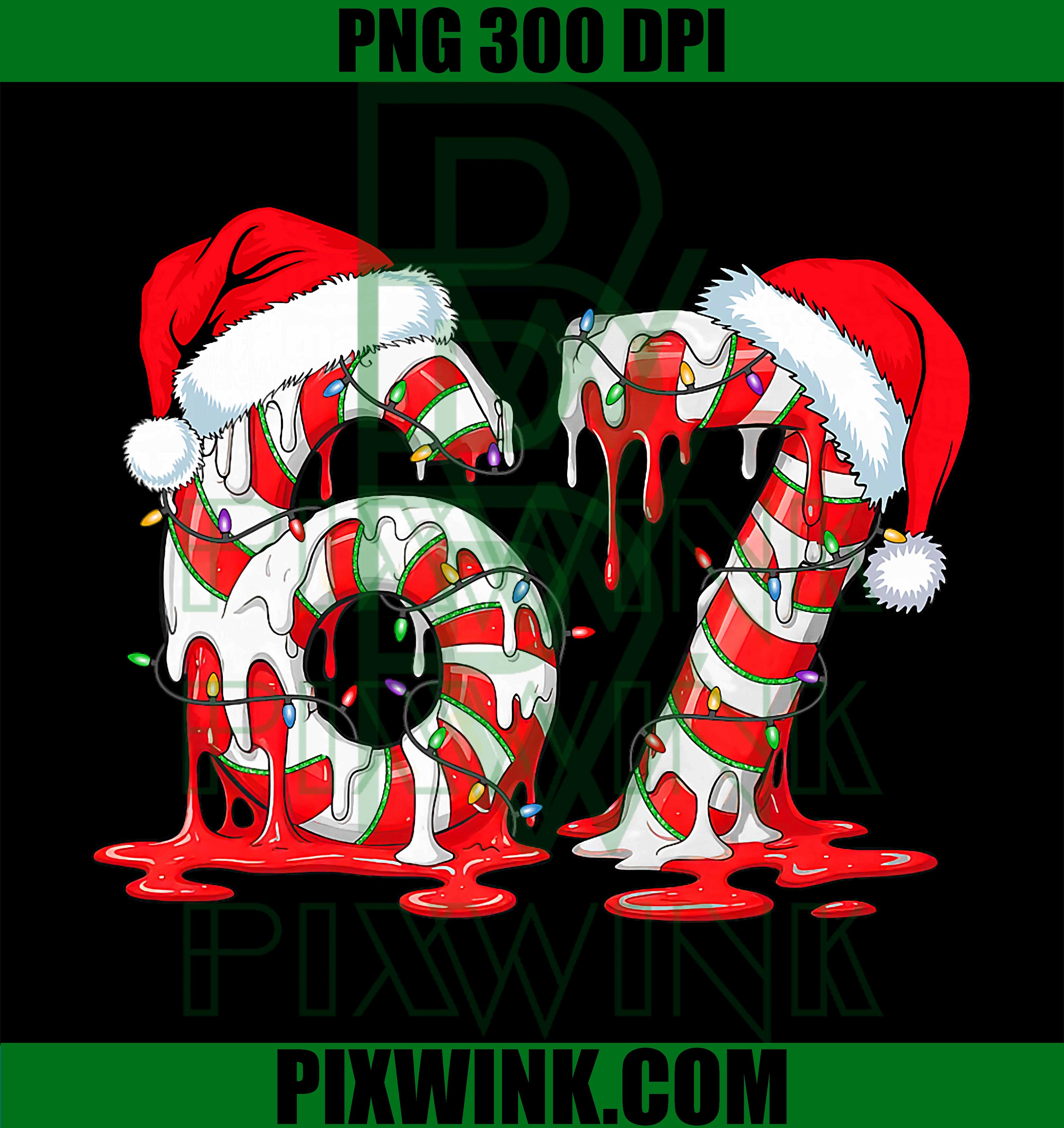 67 Meme Six Seven Candy Canes Drip Christmas PNG