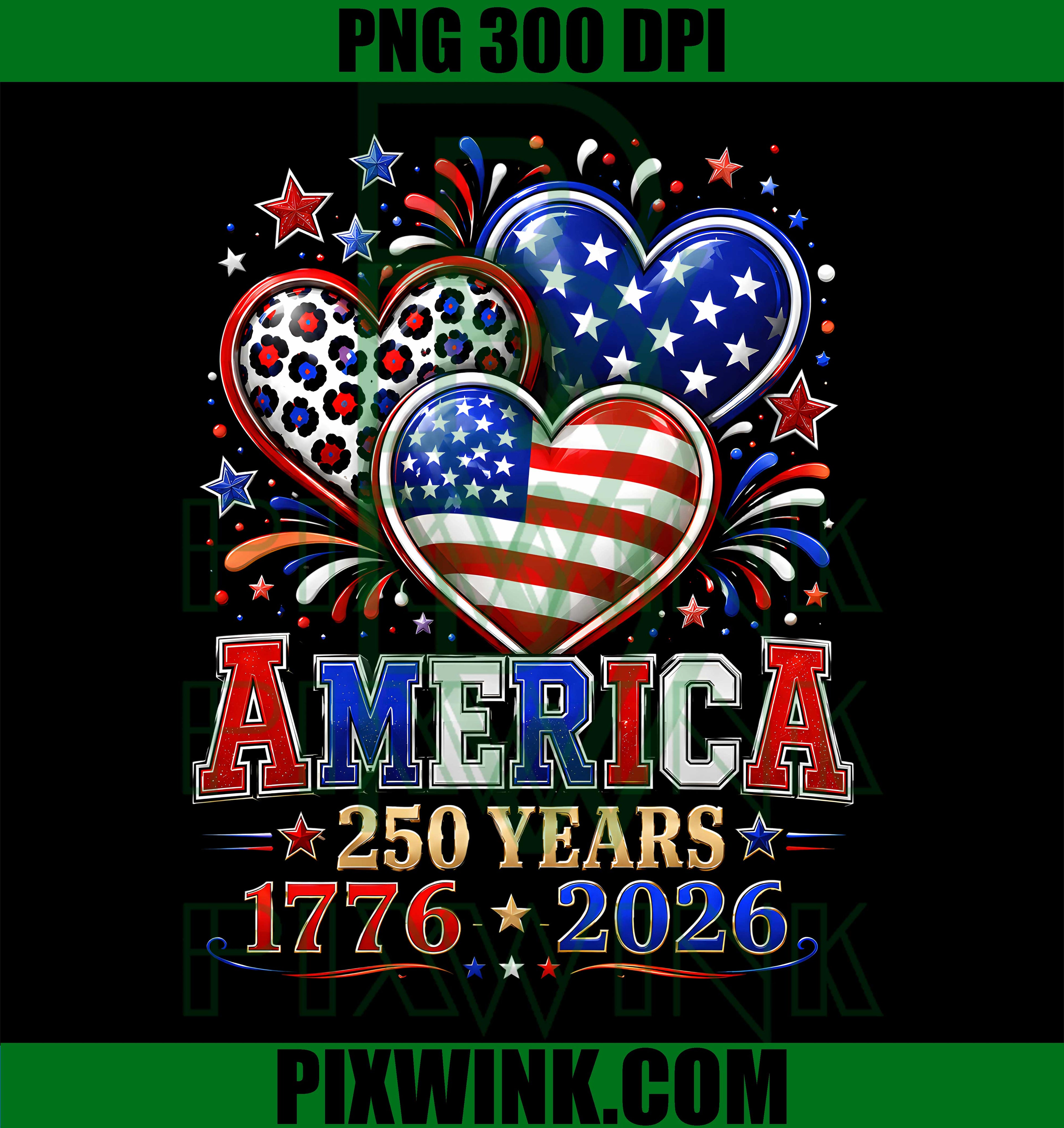 America Flag Heart PNG, 250 Years USA PNG, Women Girls Flag PNG