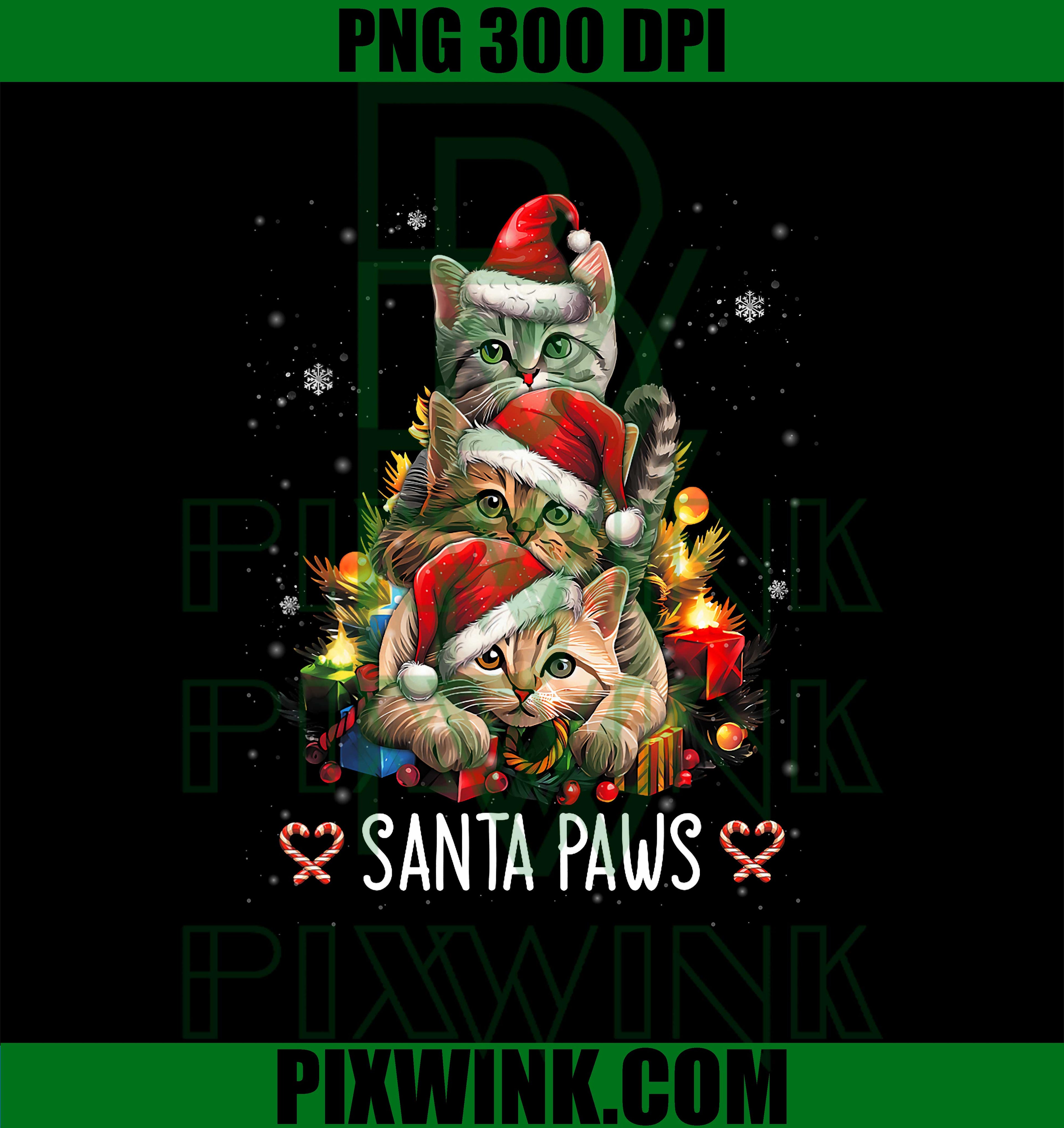 Santa Paw And Claw Santa Cat Christmas Tree Lights PNG