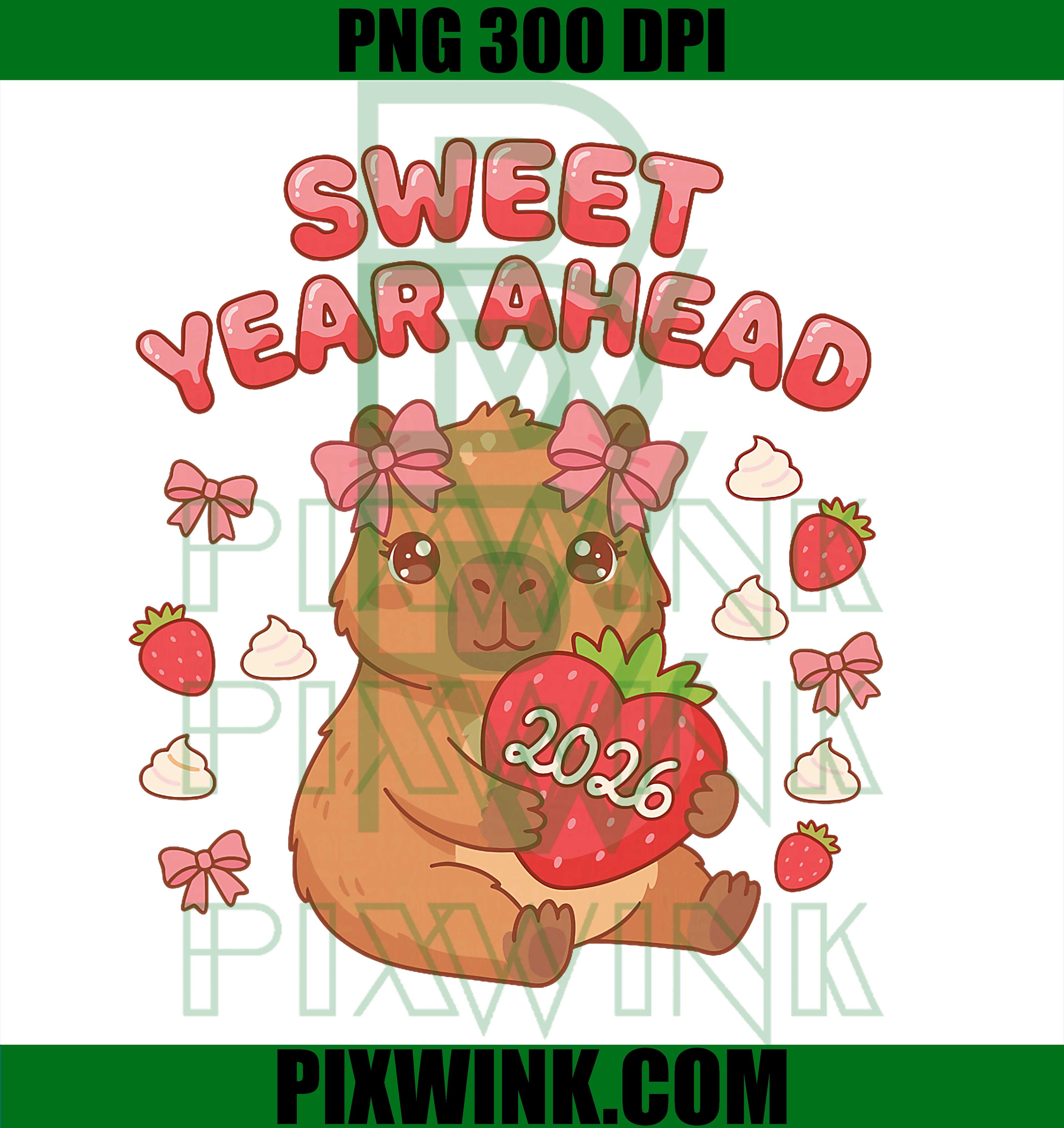 Sweet Year Ahead 2026 PNG, Happy New Year Kawaii Capybara Anime PNG