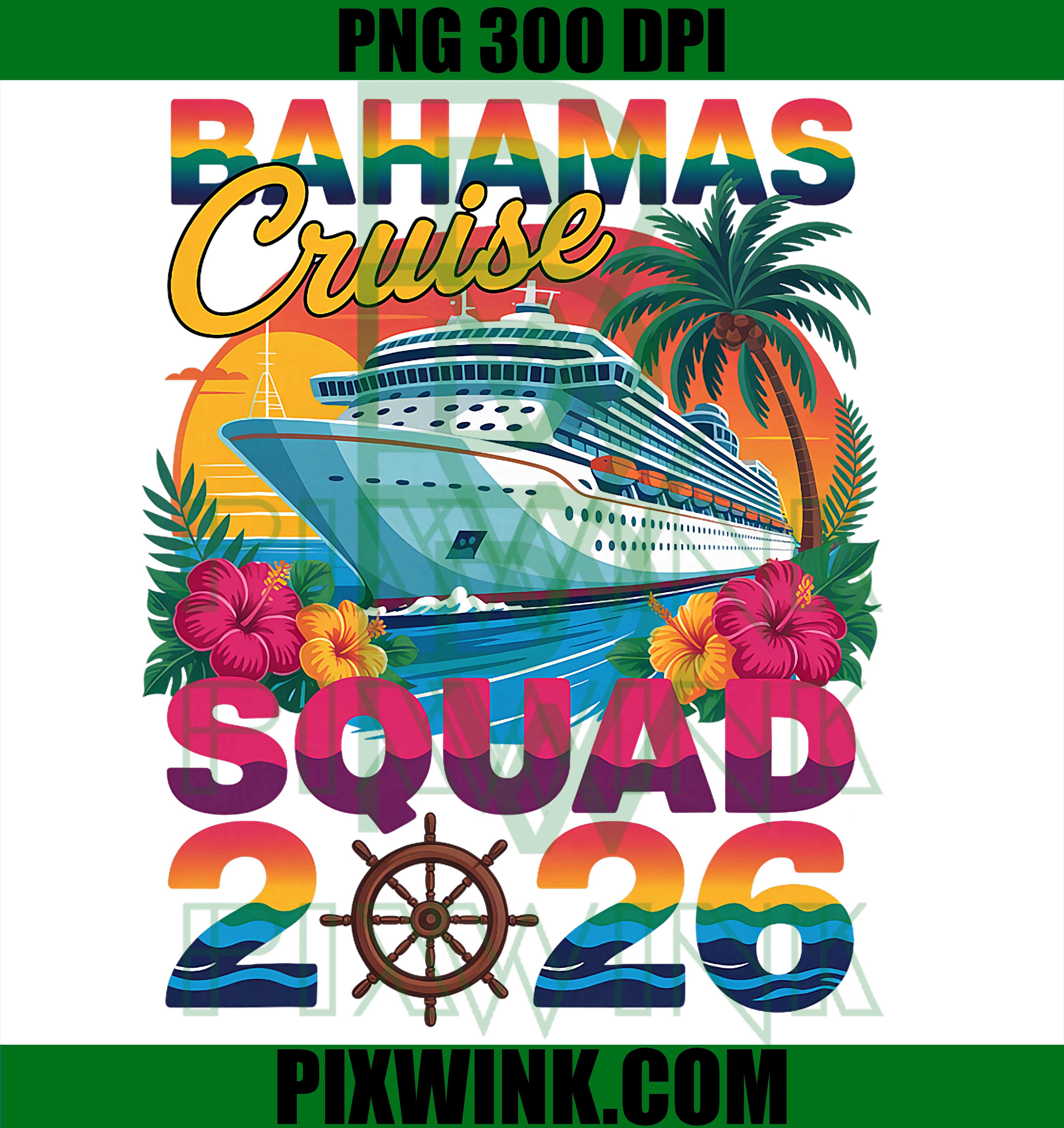 Bahamas Cruise Squad PNG, Retro Tropical Vacation PNG