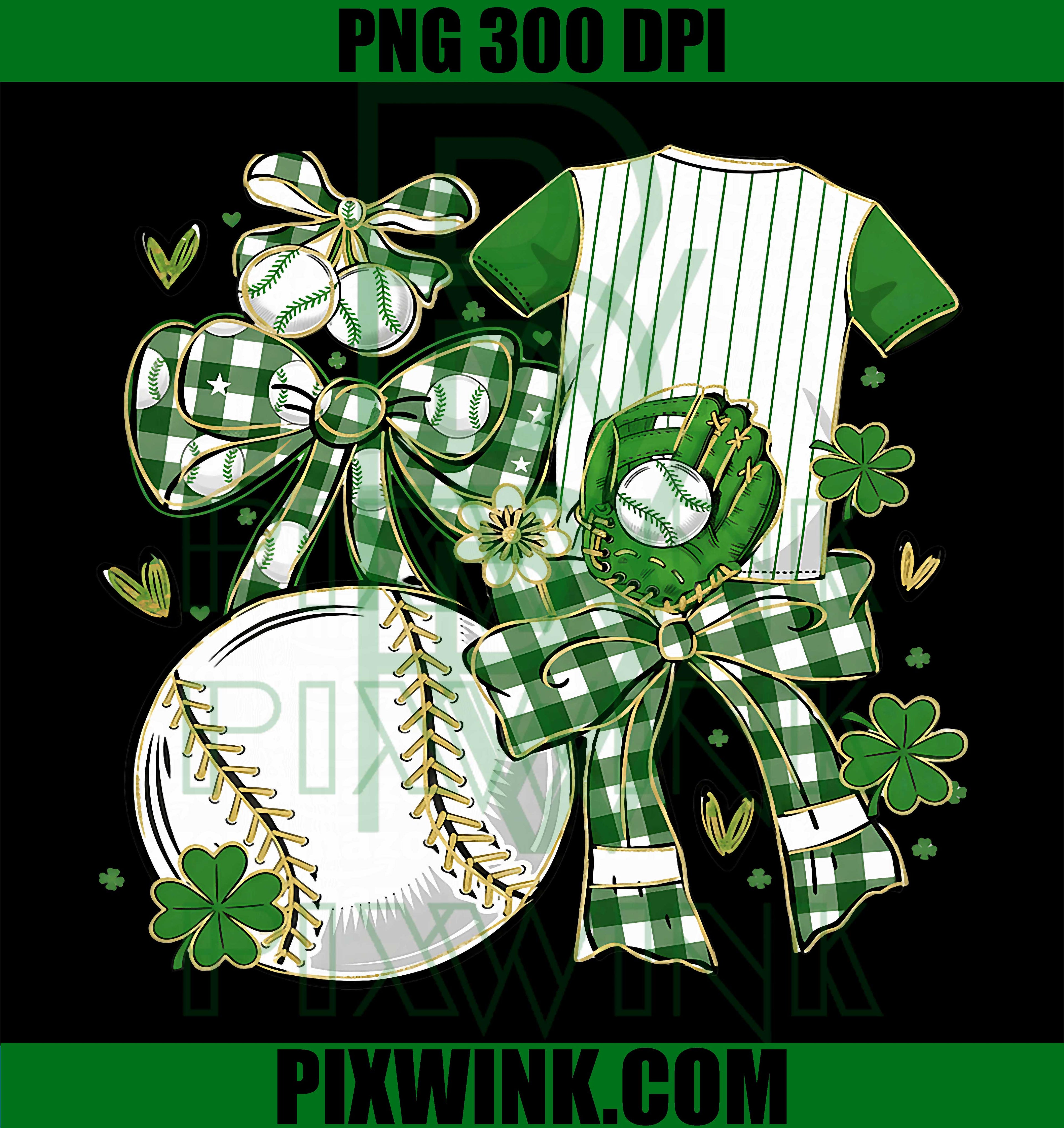 Lucky Baseball Shamrock PNG, St Patricks Day Bow PNG, Irish Sports Fan Design PNG