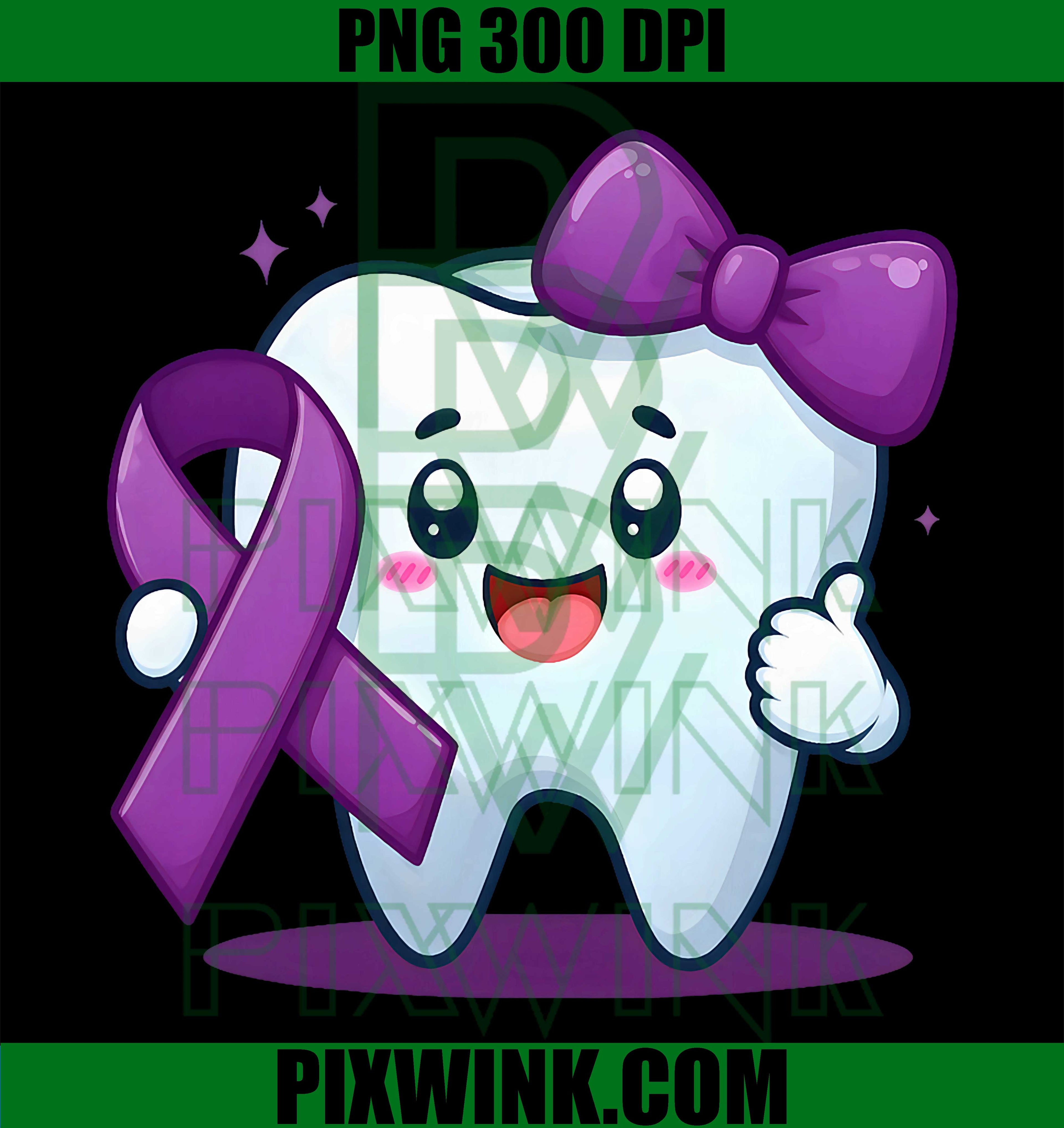 Cute Tooth Dentist Awareness PNG, Lupus Purple Ribbon Design PNG