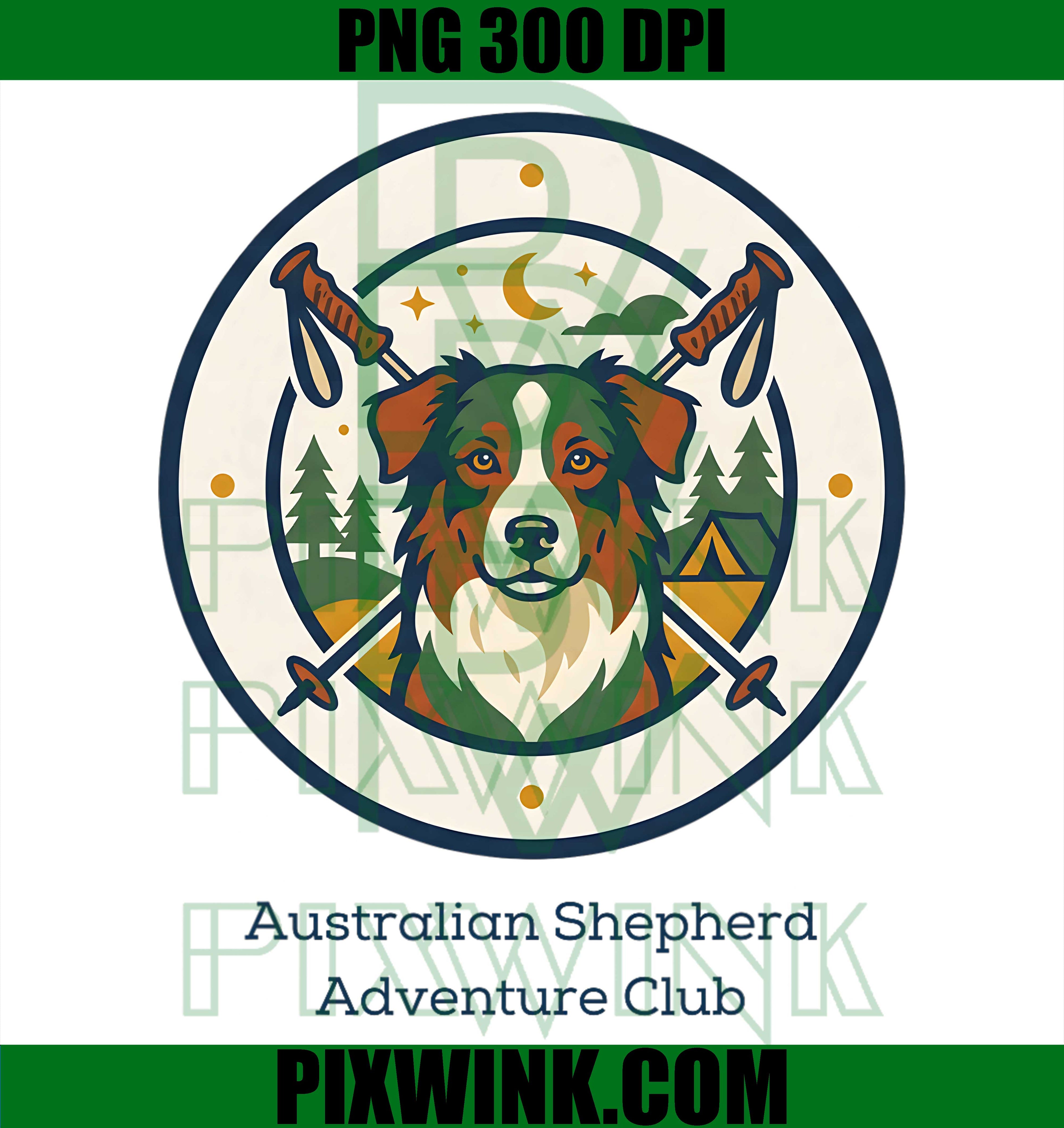 Australian Shepherd Adventure PNG, Hiking Club Badge PNG