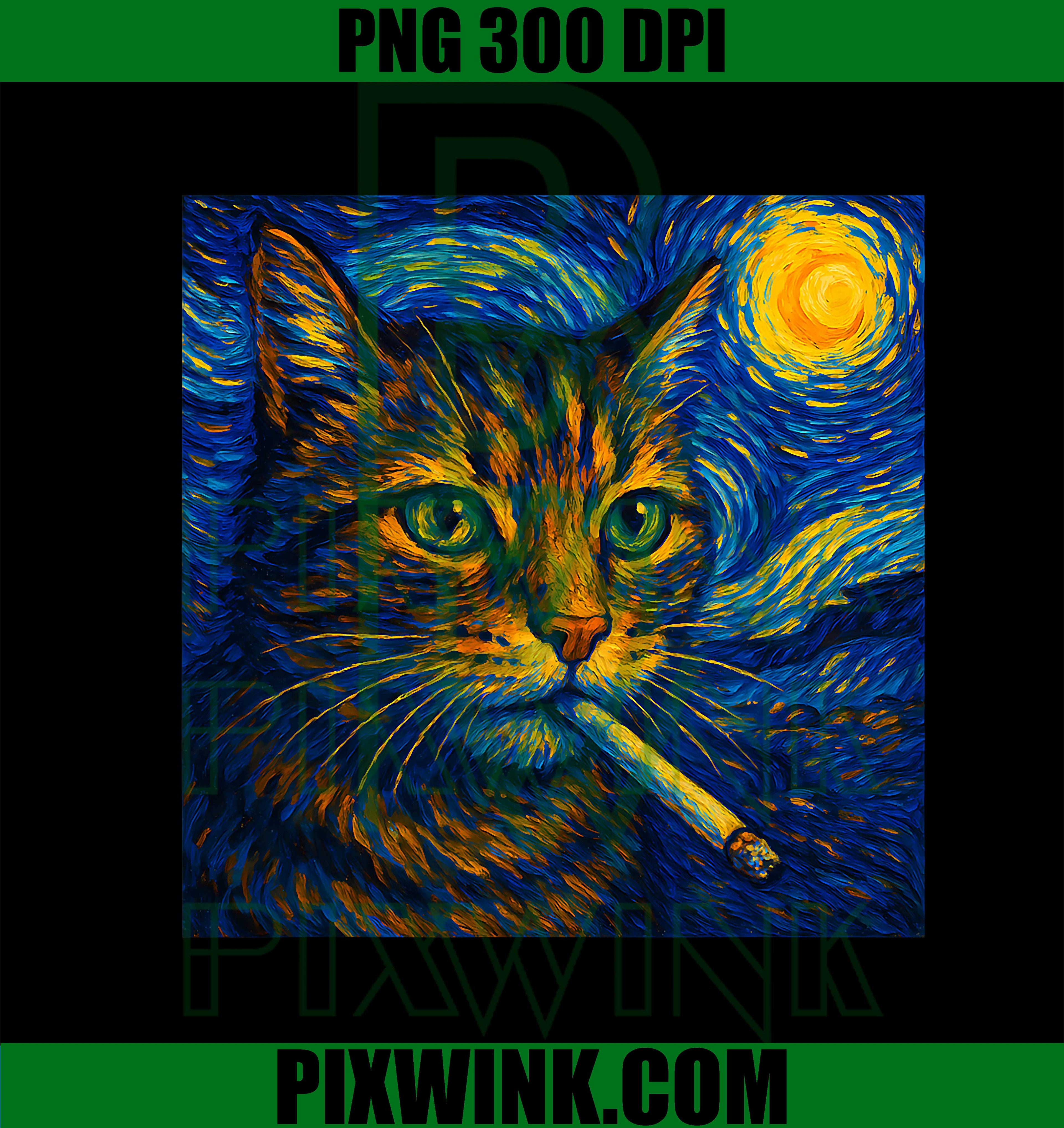 Cigarette Kitty Gen Z Meme Van Gogh, Funny Smoking Cat PNG