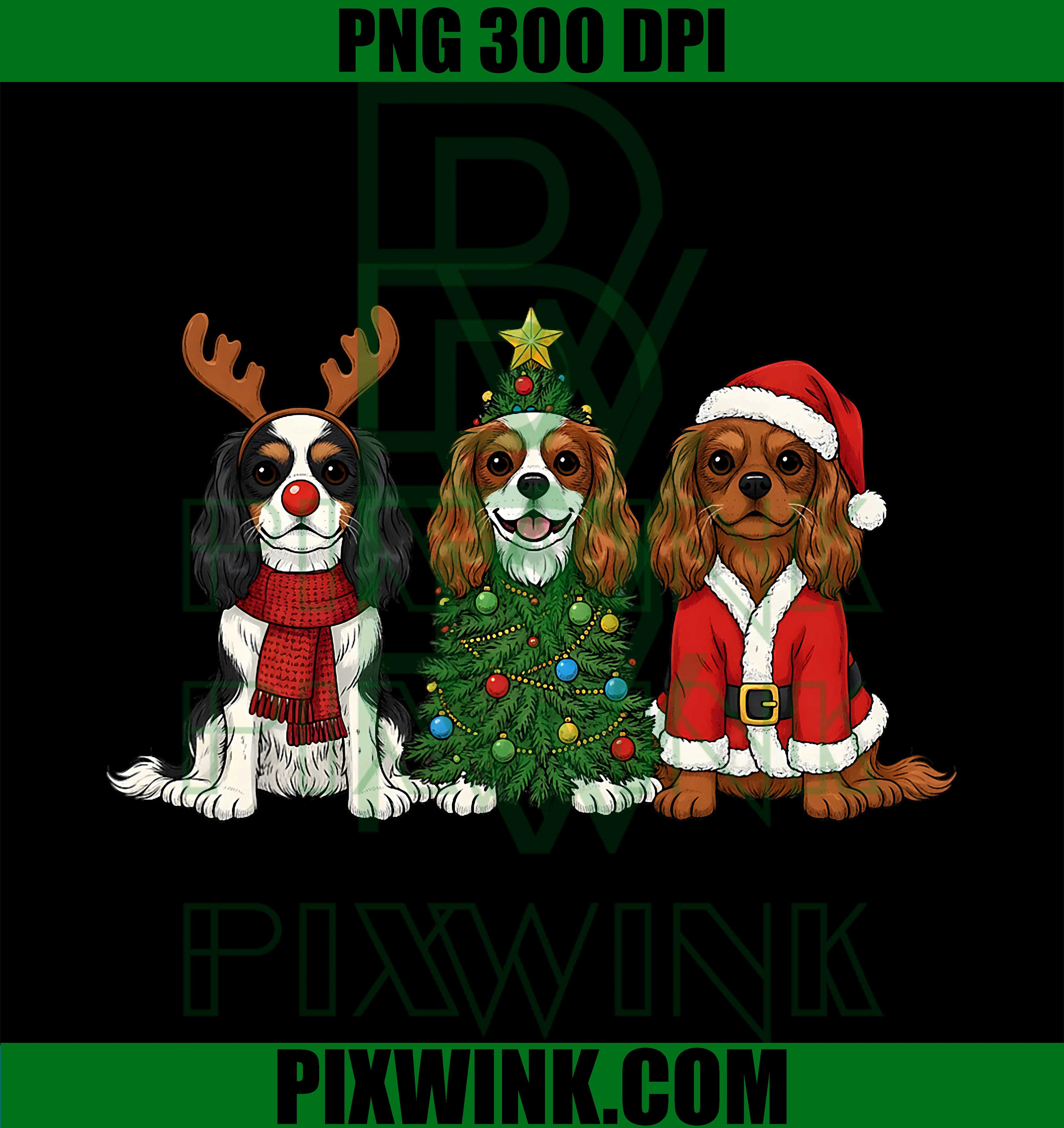 Christmas Cavalier King Charles Spaniel Santa Reindeer Dog PNG