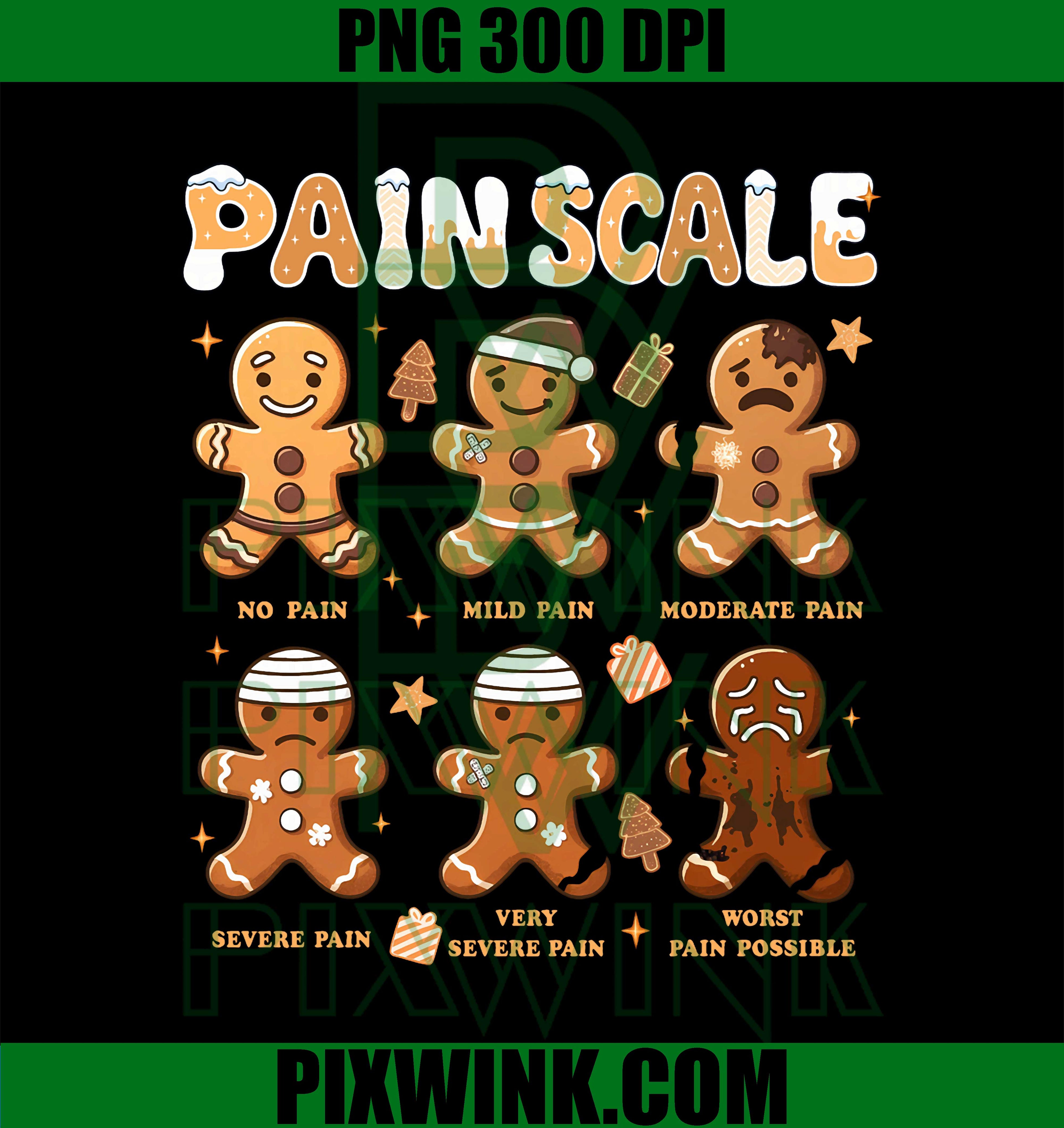Pain Scale Funny Gingerbread Man, Christmas Nurse Holiday PNG