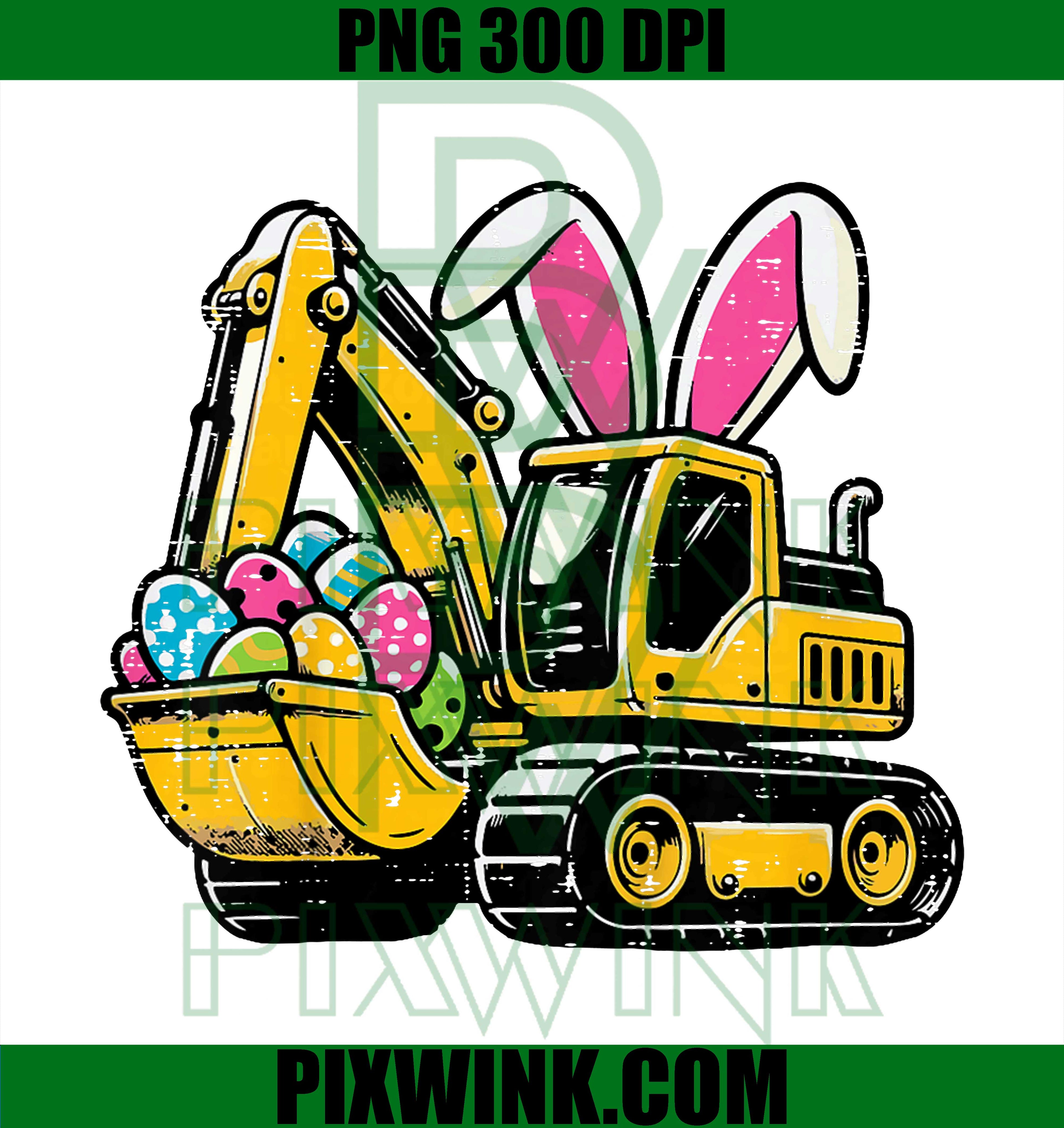 Easter Excavator PNG, Bunny Ears Excavator PNG, Construction Easter PNG