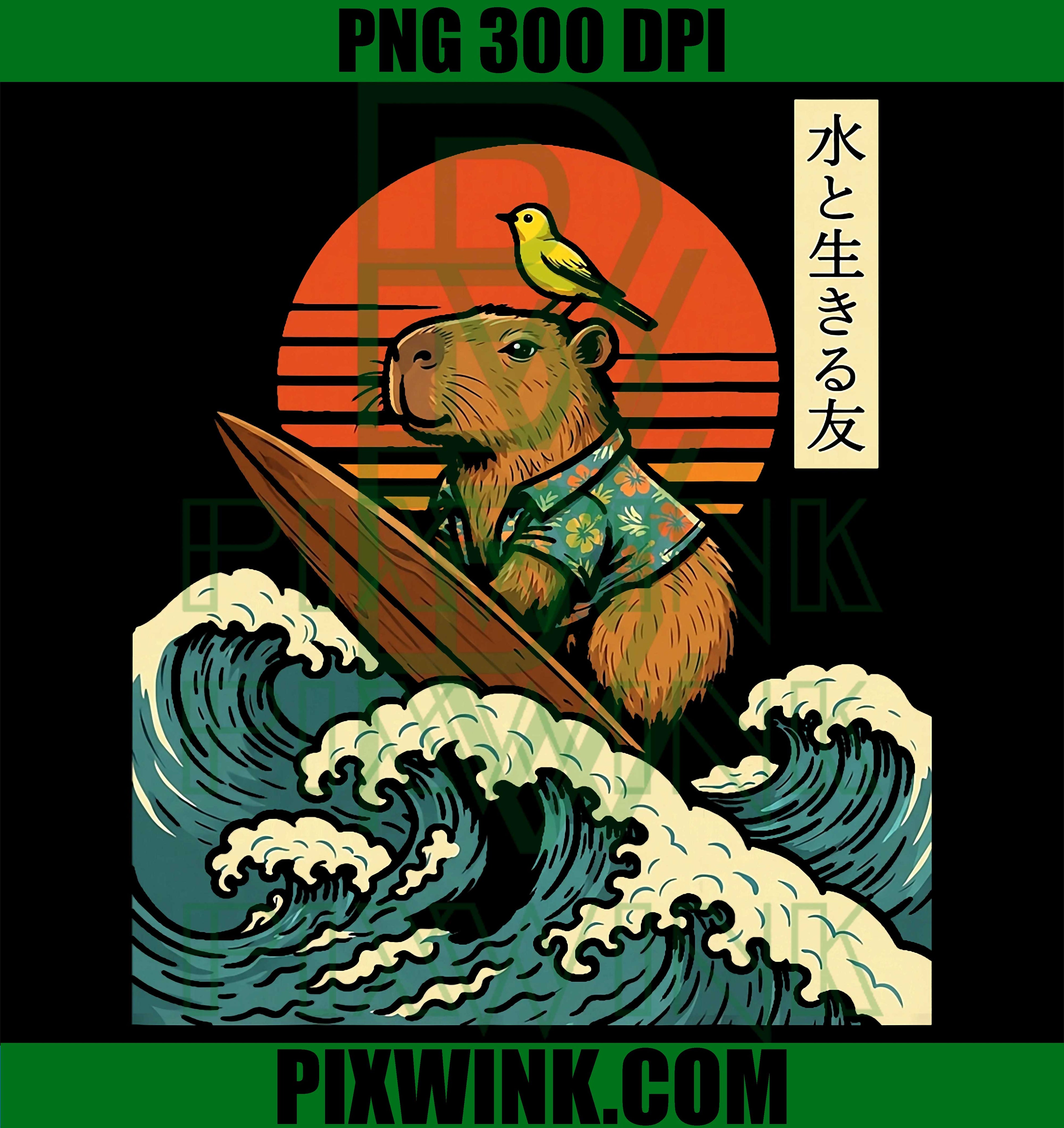 Capybara Surfing PNG, Cute Beach Animal PNG Summer Ocean Design