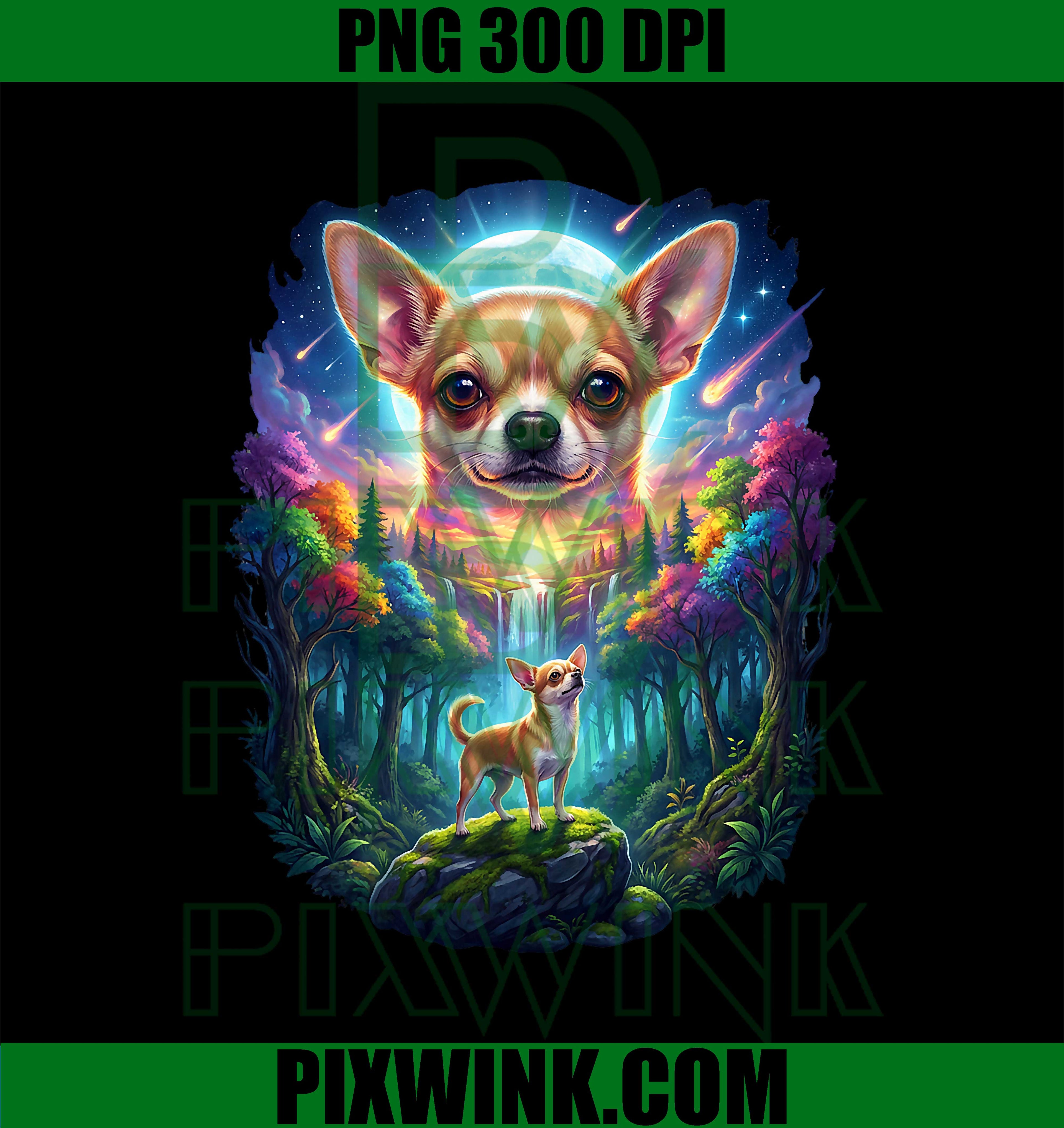 Fantasy Chihuahua Moon PNG, Mystical Night Forest Dog PNG