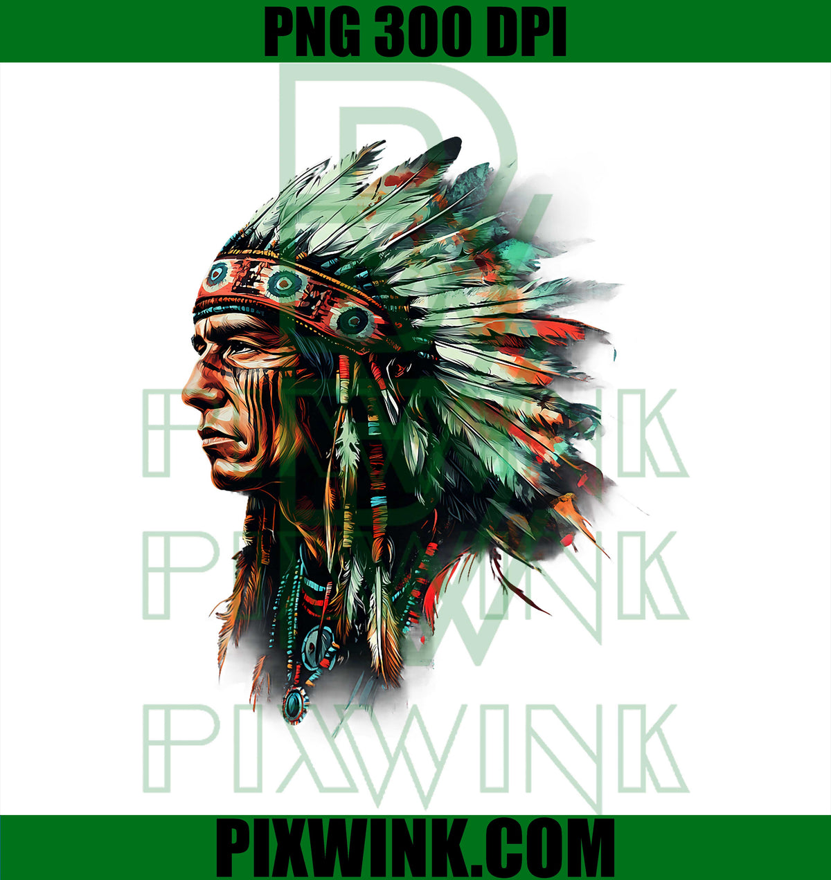 Indian Chief Native American Feather Headdress Artwork PNG