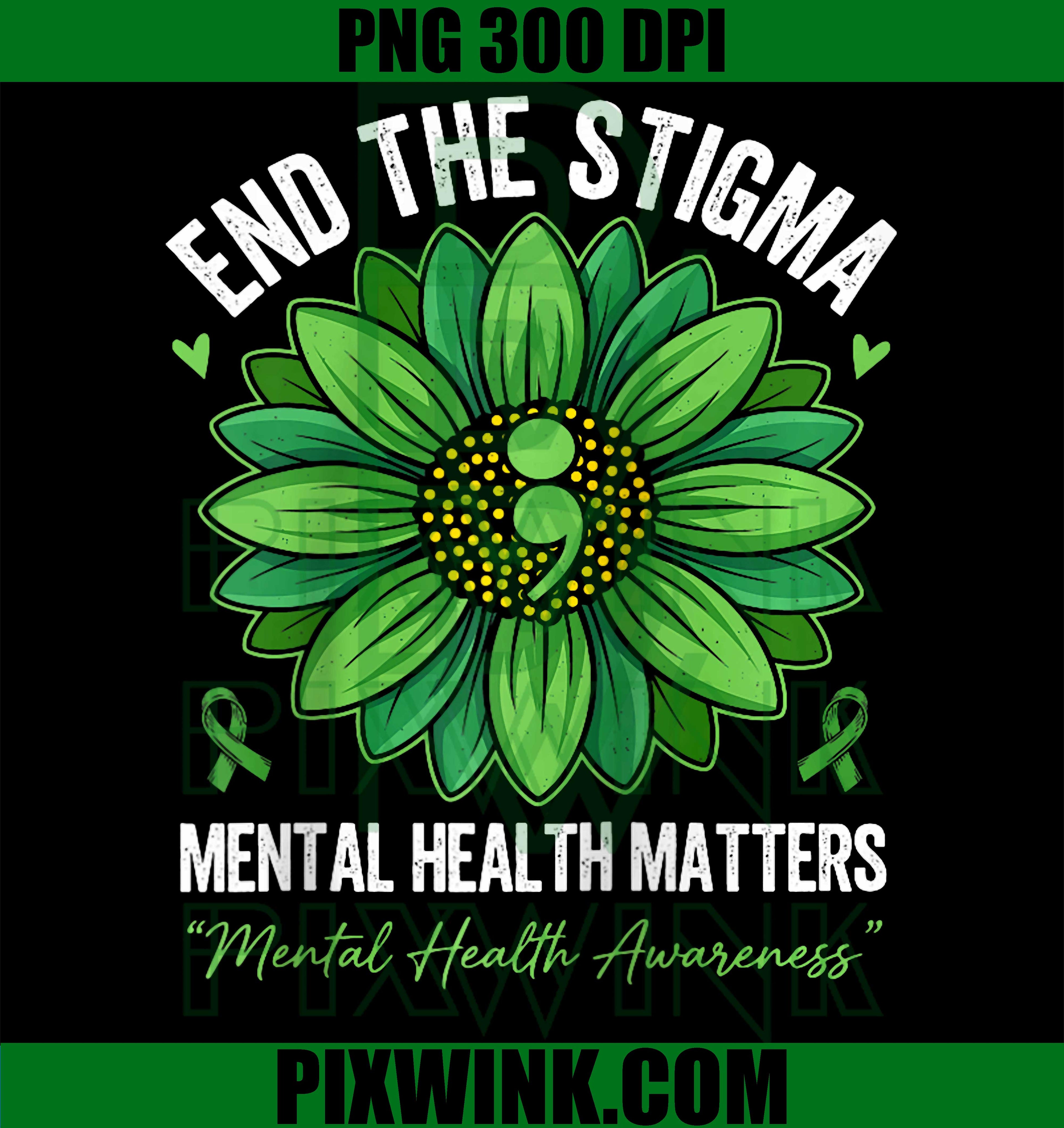 End The Stigma PNG, Mental Health Awareness Flower PNG