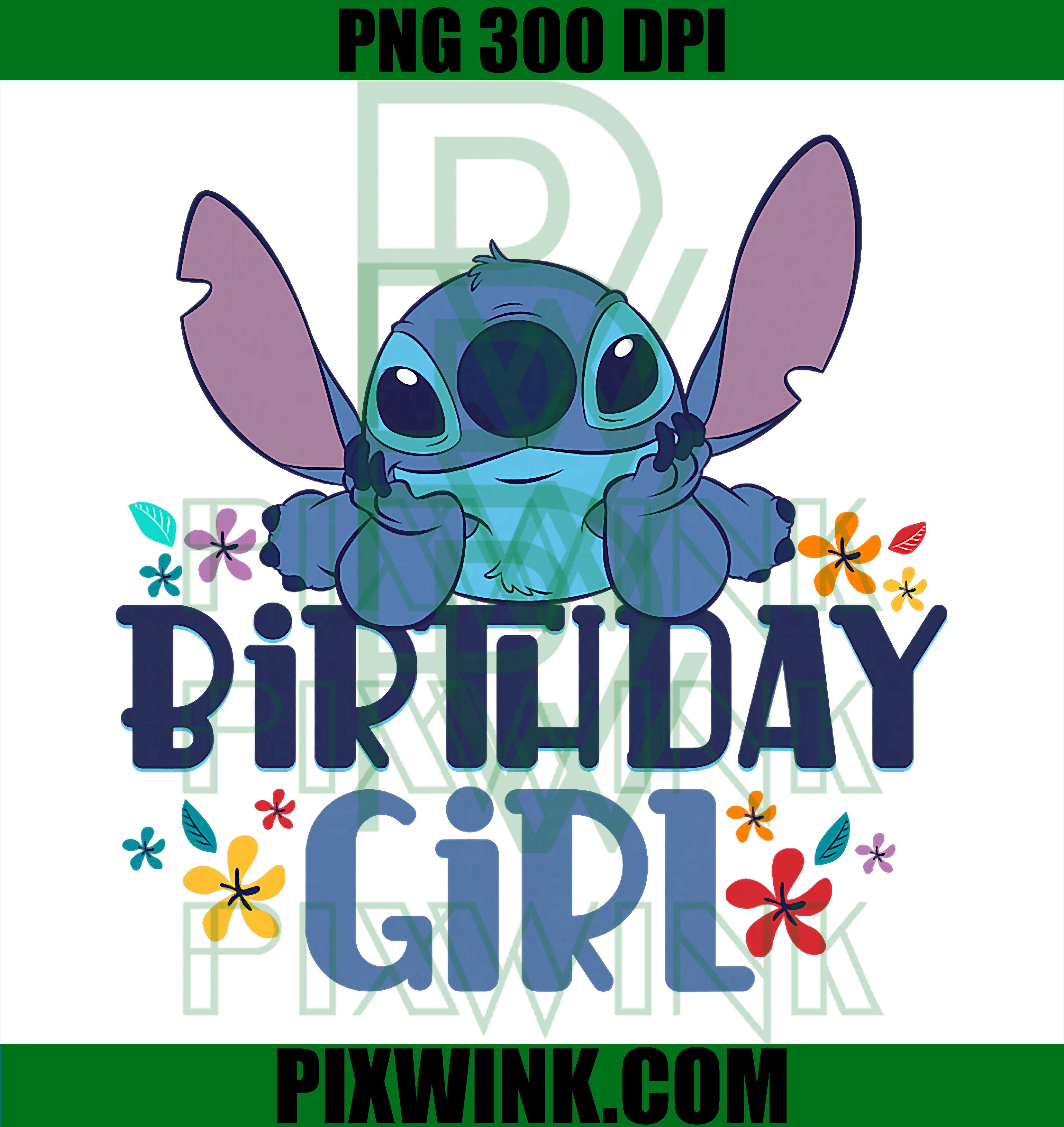 Disney Lilo & Stitch Birthday Girl Happy Stitch Floral PNG