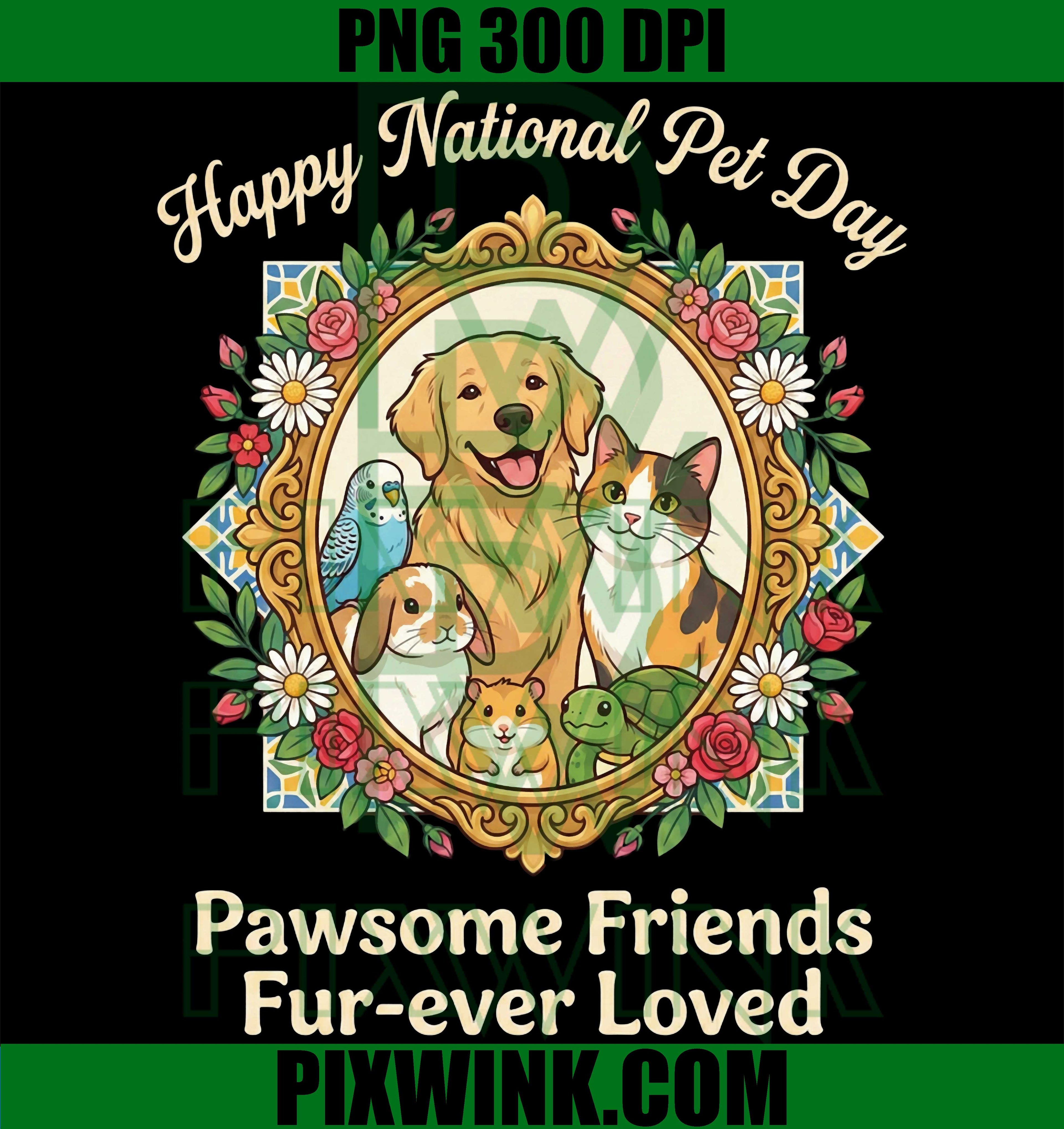 Happy National Pet Day PNG, Dogs Cats Guinea Pig Bird Pets Lover Graphic PNG
