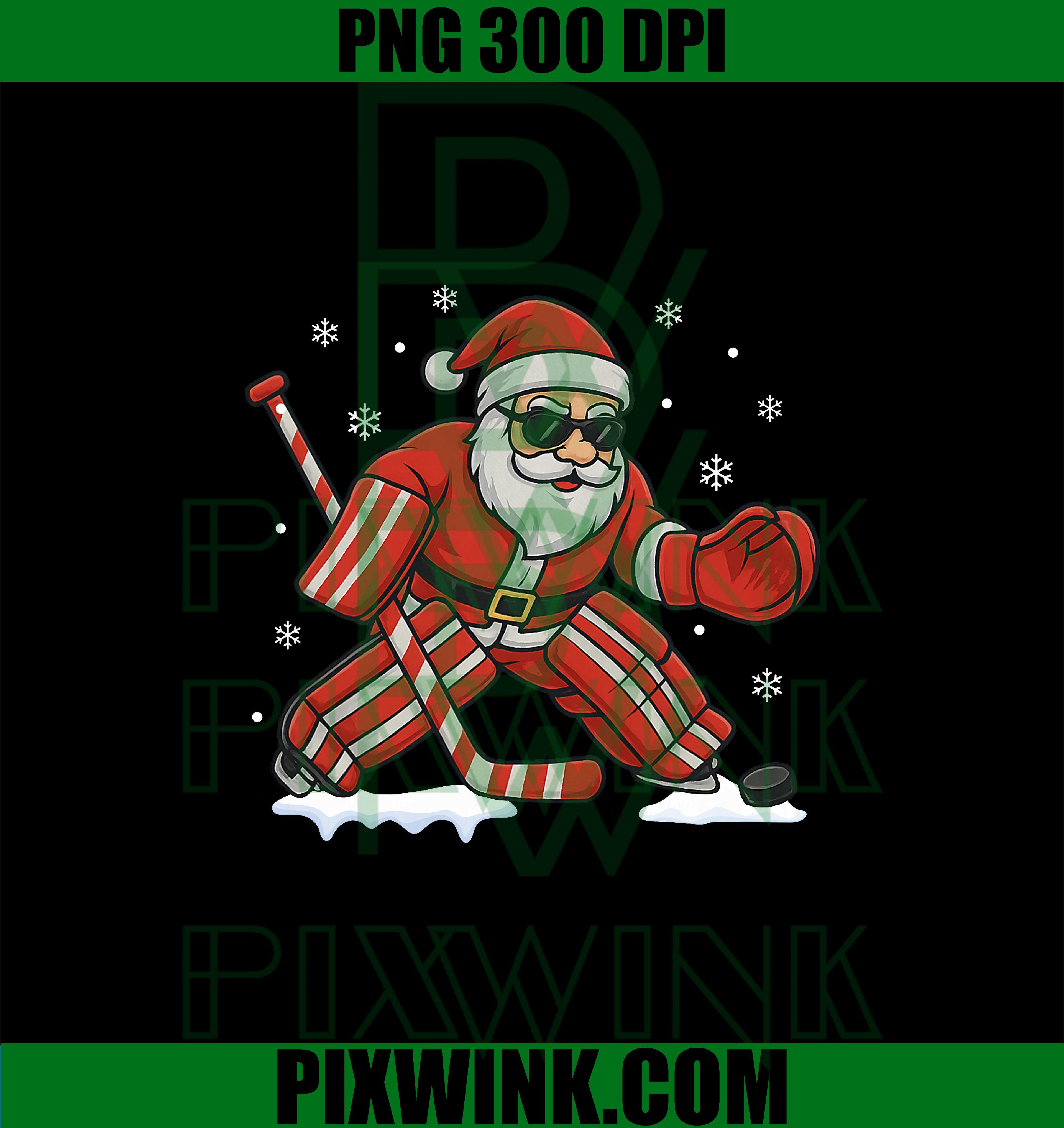 Santa Playing Ice Hockey PNG, Goalie Christmas PNG, Happy Hockeydays PNG