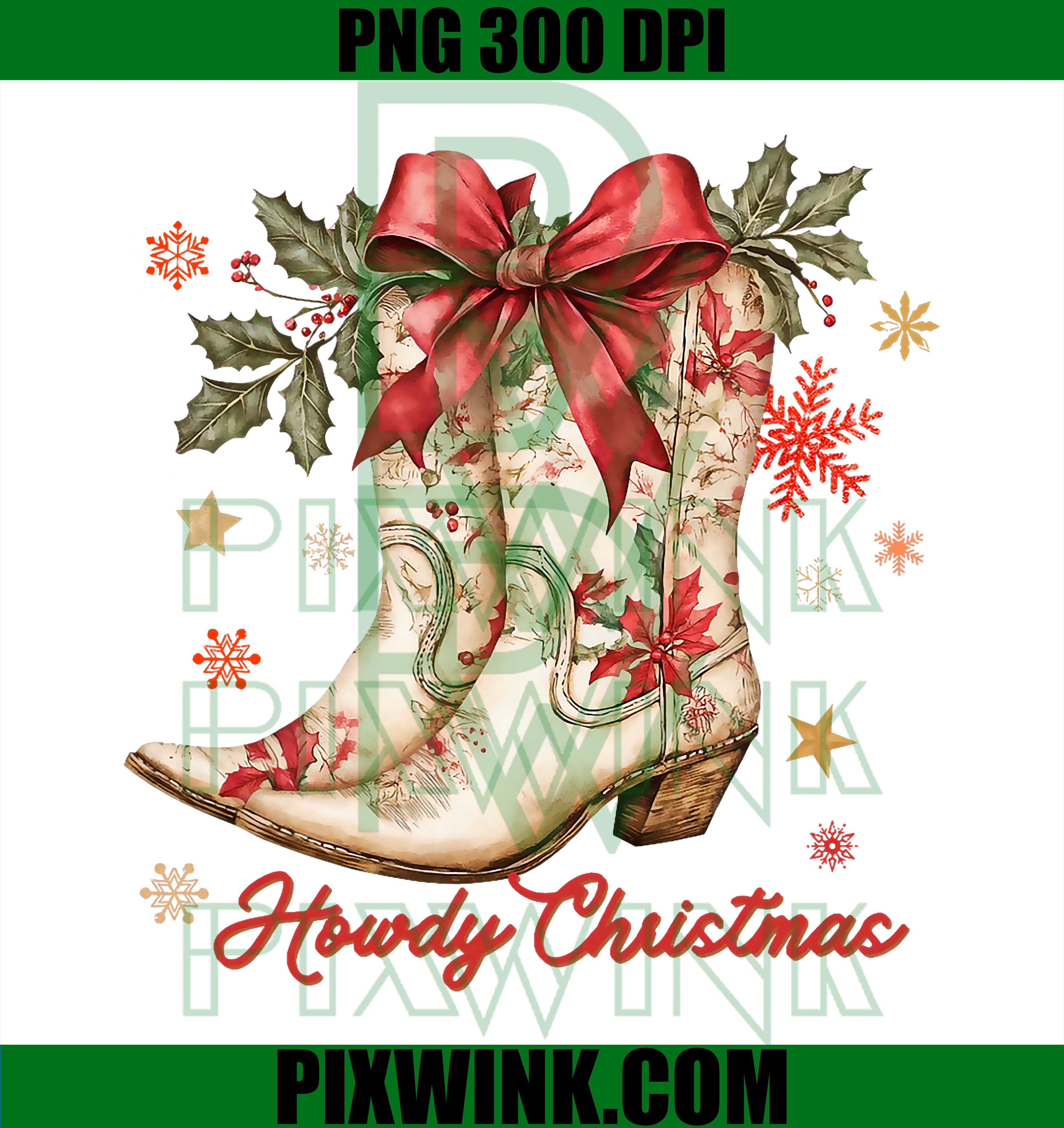 Merry and Bright, Cowgirl Boot Christmas Western Cowboy PNG