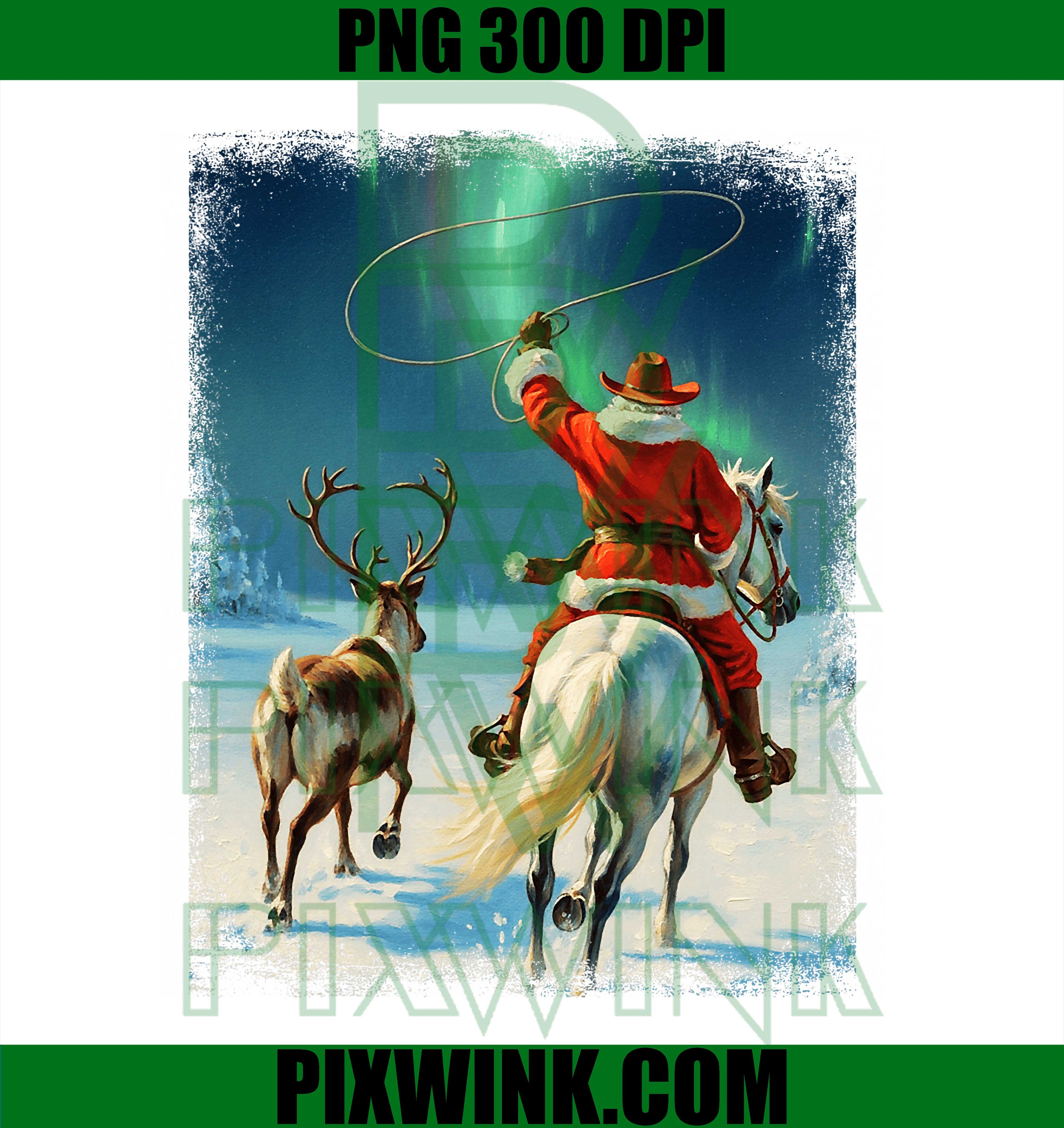 Lasso Reindeer Northern Lights North, Pole Ranch Santa Cowboy PNG