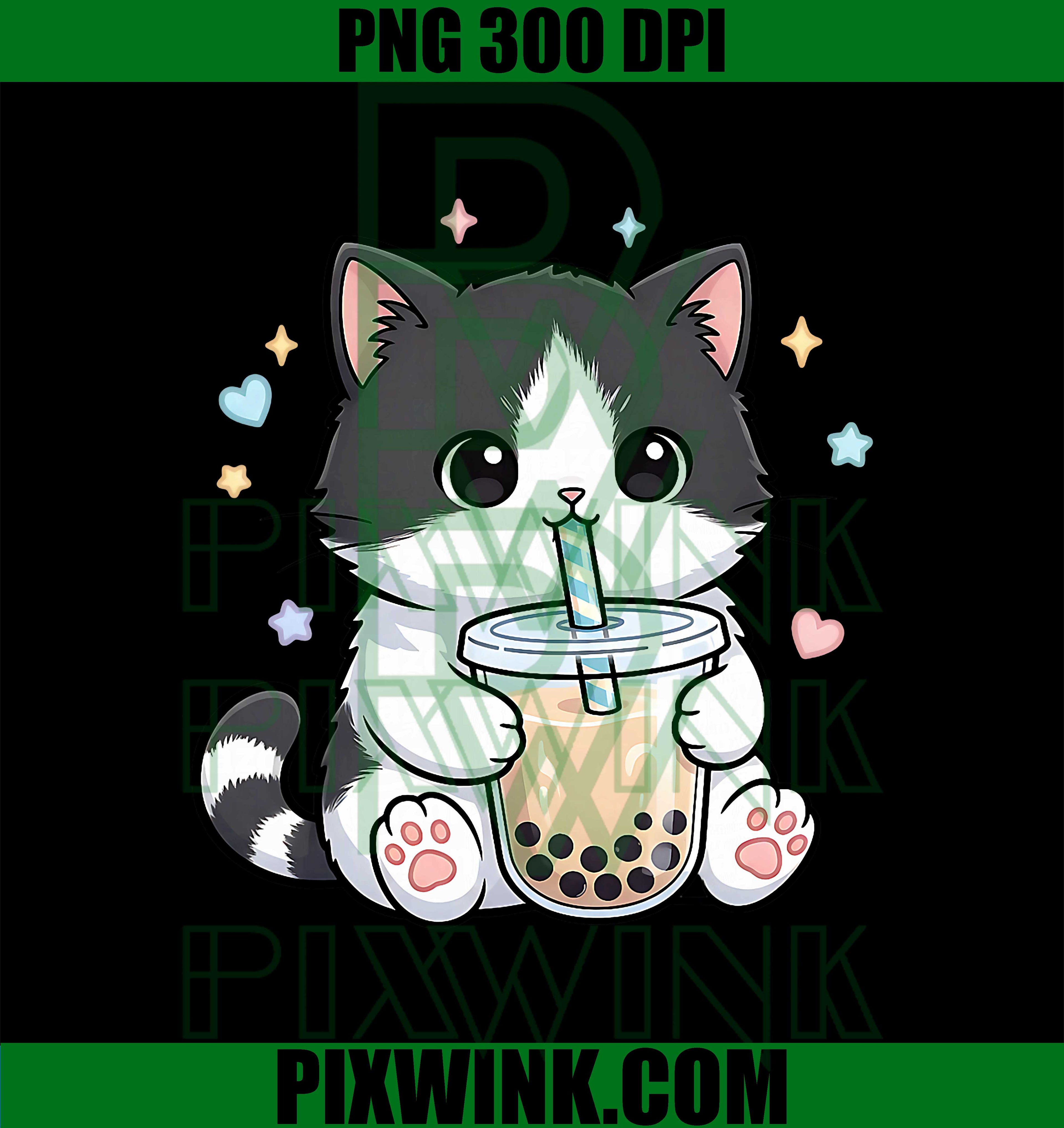  Kitten Drinking Boba Tea PNG