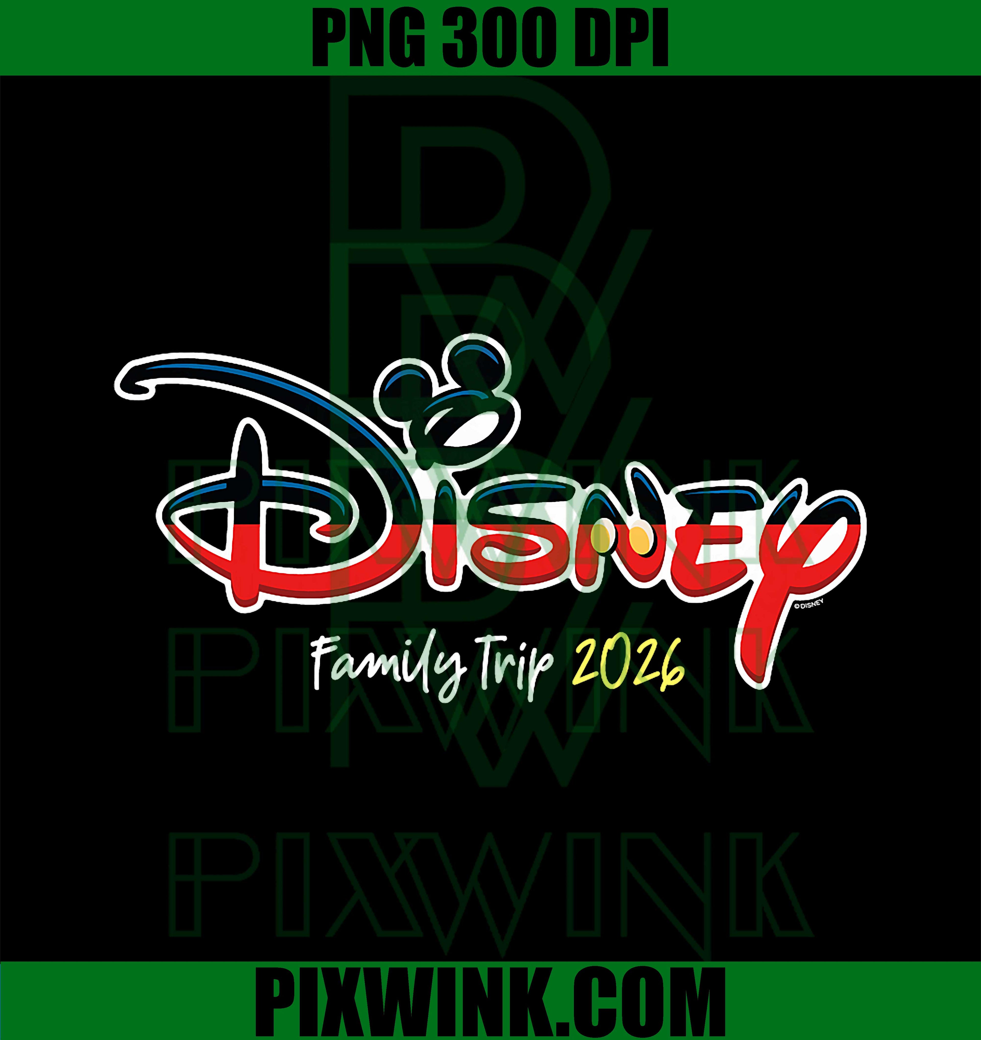 Disney Mickey Mouse Script Logo Family Trip 2026 Vacation PNG