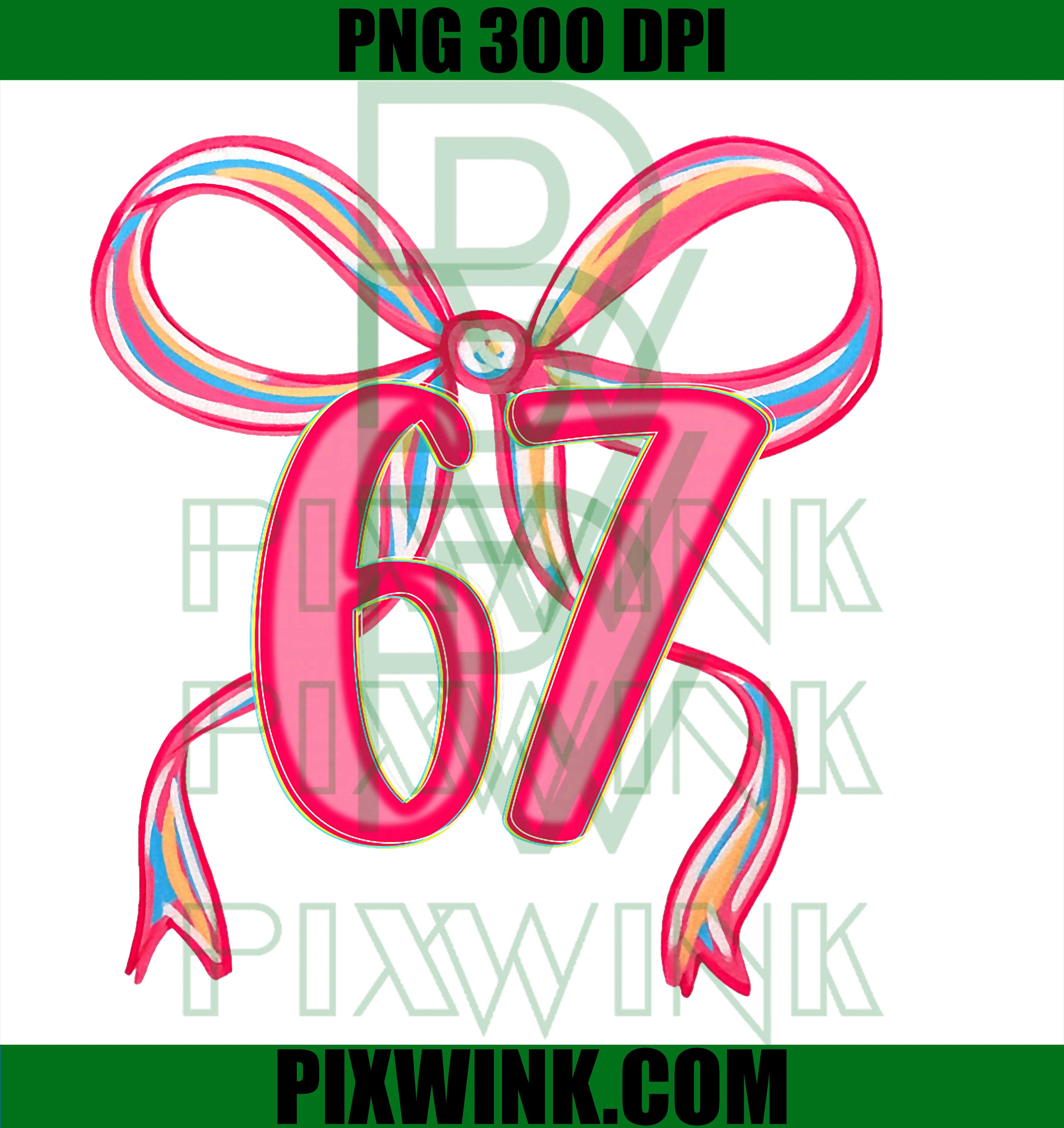 Six Seven Coquette Girl Bow Cool Meme, 67 Funny Number Slang PNG