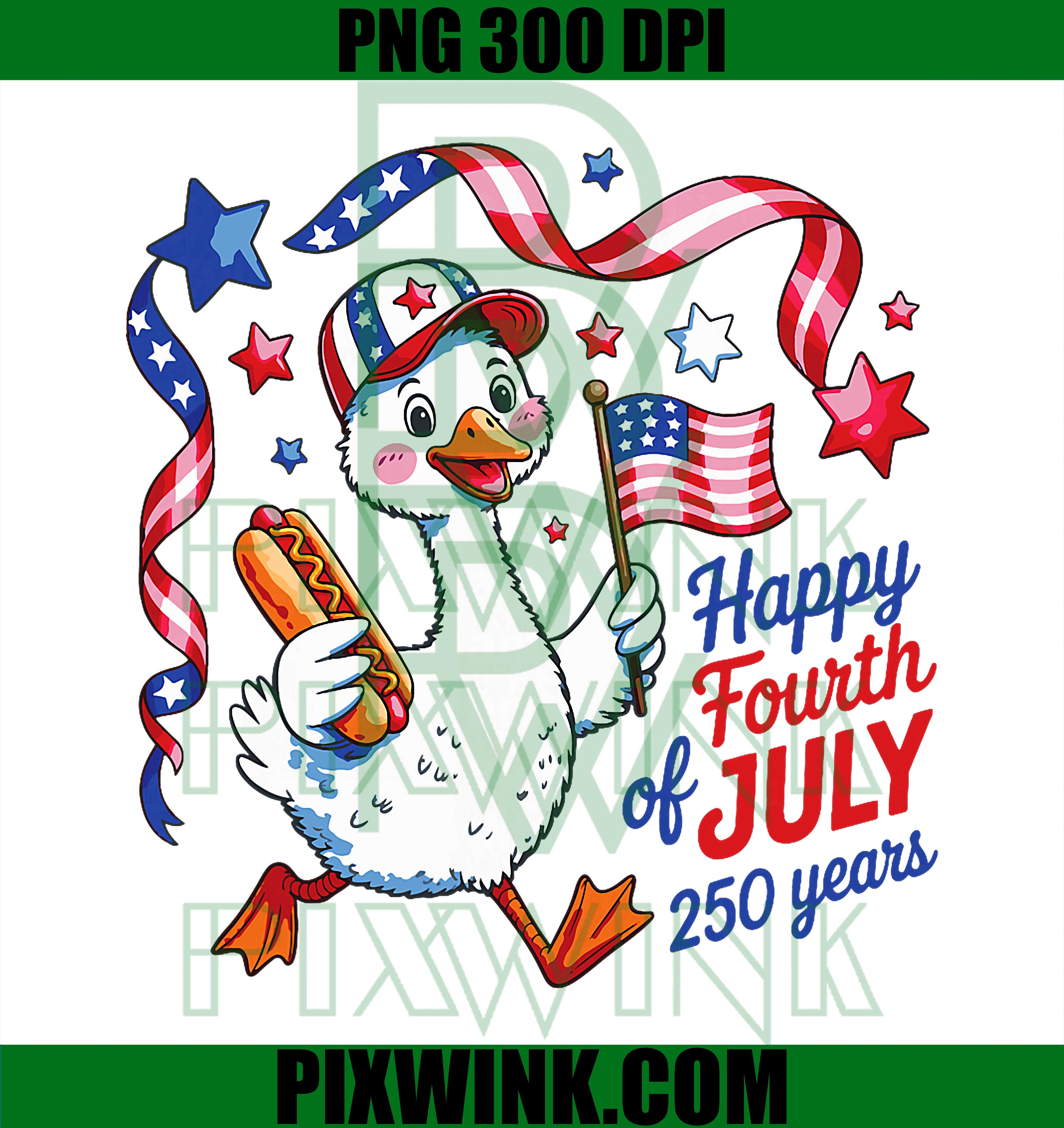 4th of July Goose PNG, 250 Years America PNG Cute Patriotic Design