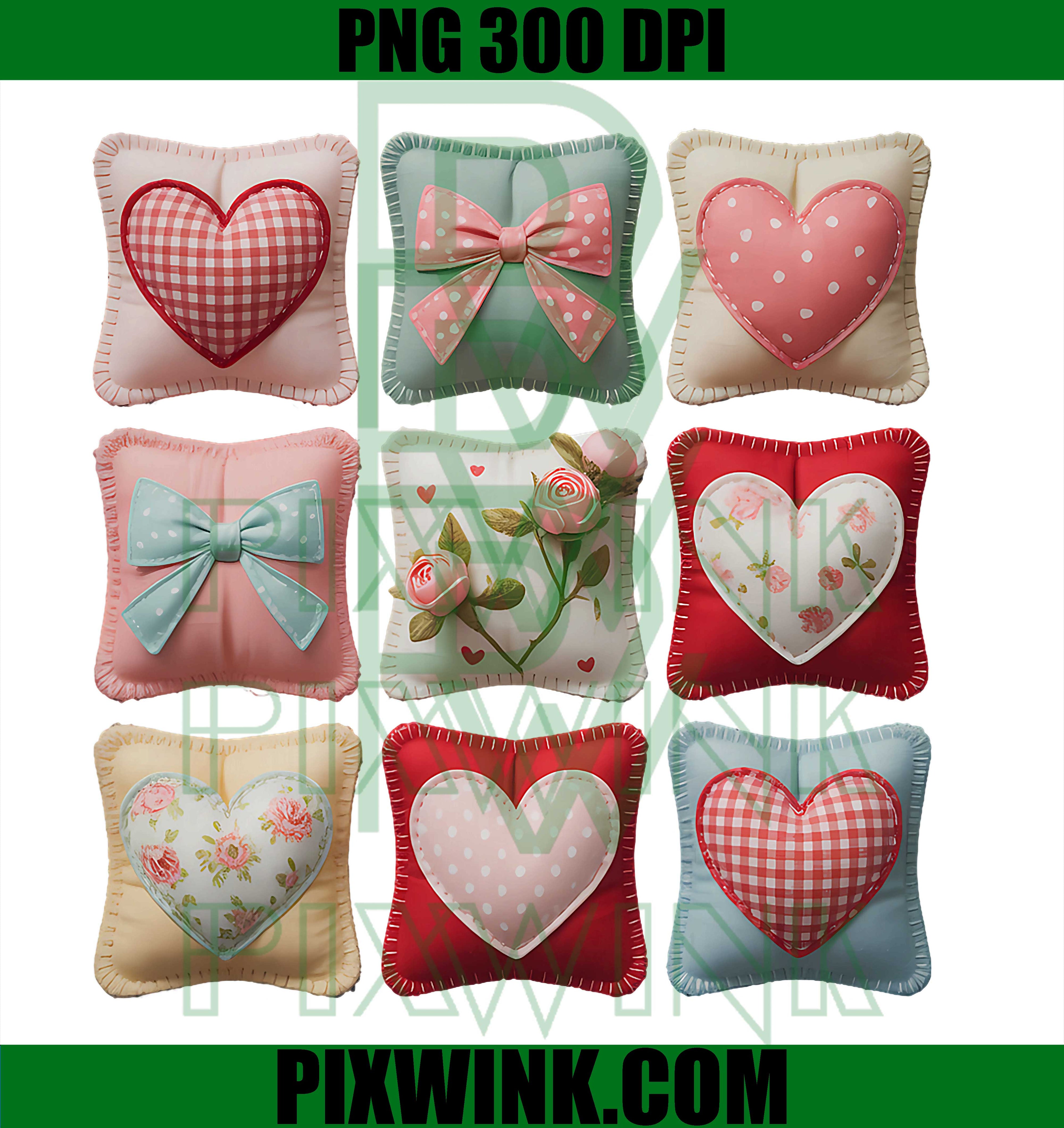 Patchwork Hearts and Bows Charming Design Valentine PNG