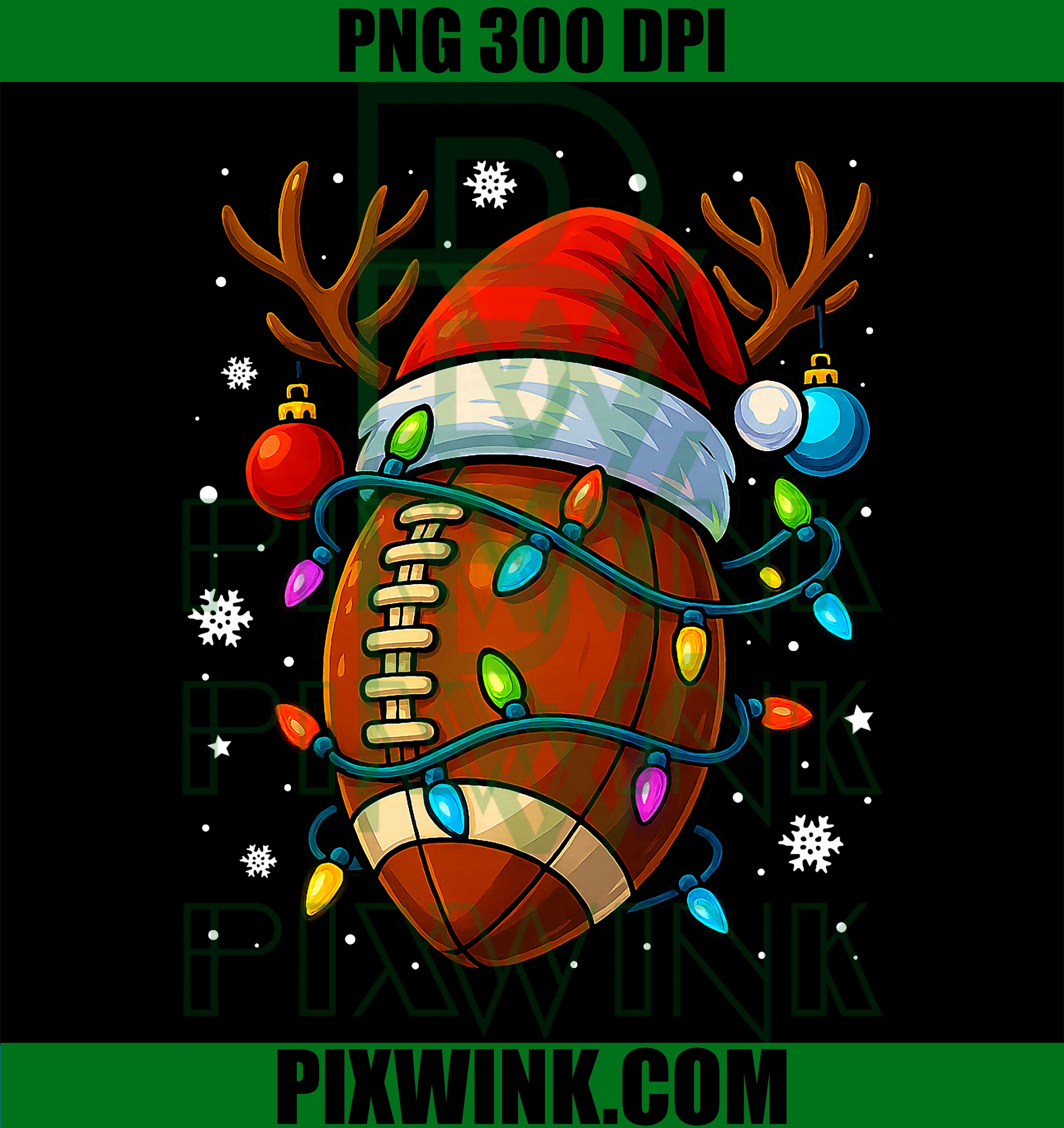 Christmas Football Santa Hat Lights Xmas PNG