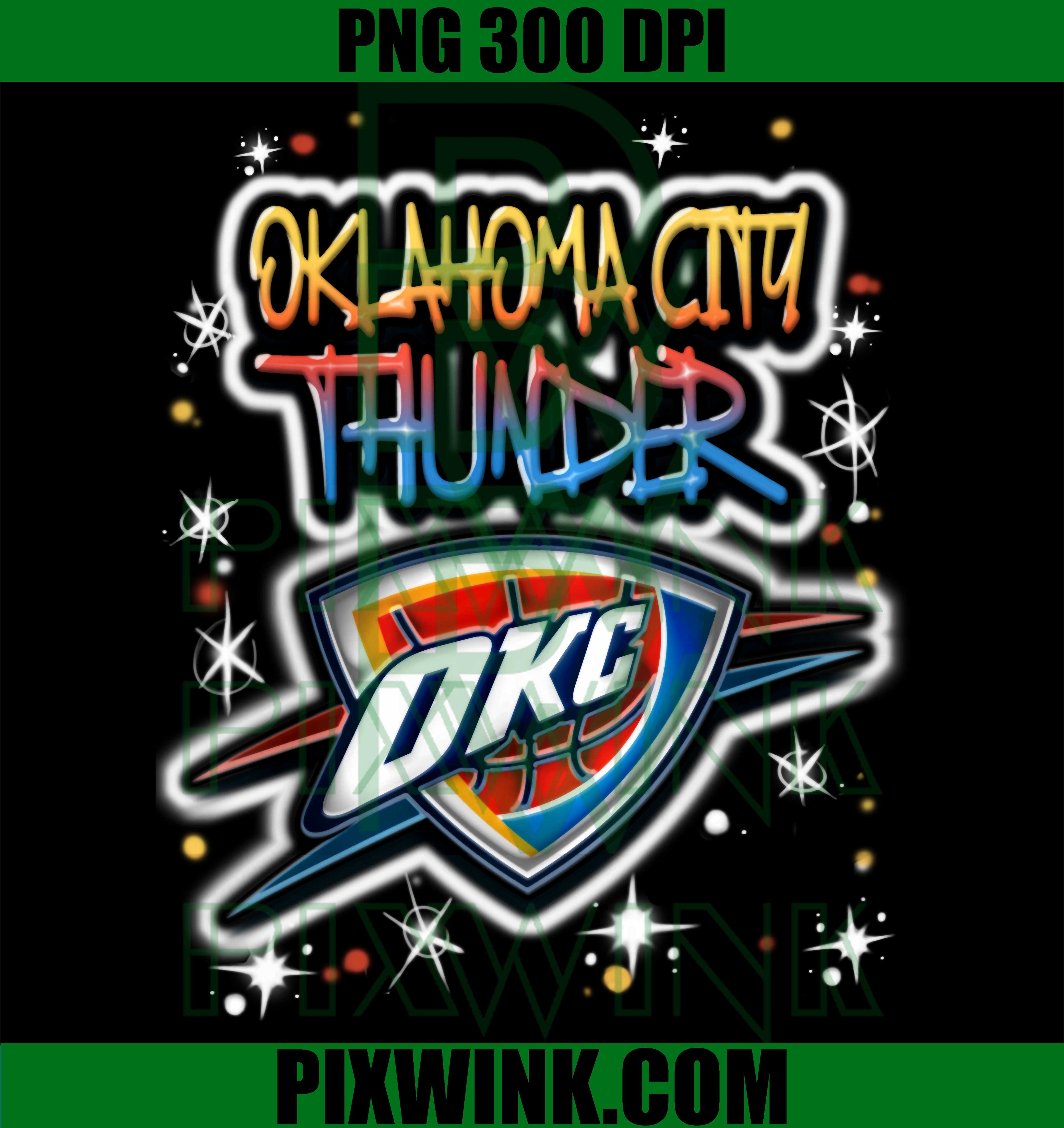 Oklahoma City Thunder Airbrush PNG, NBA Retro Spray Paint Logo PNG