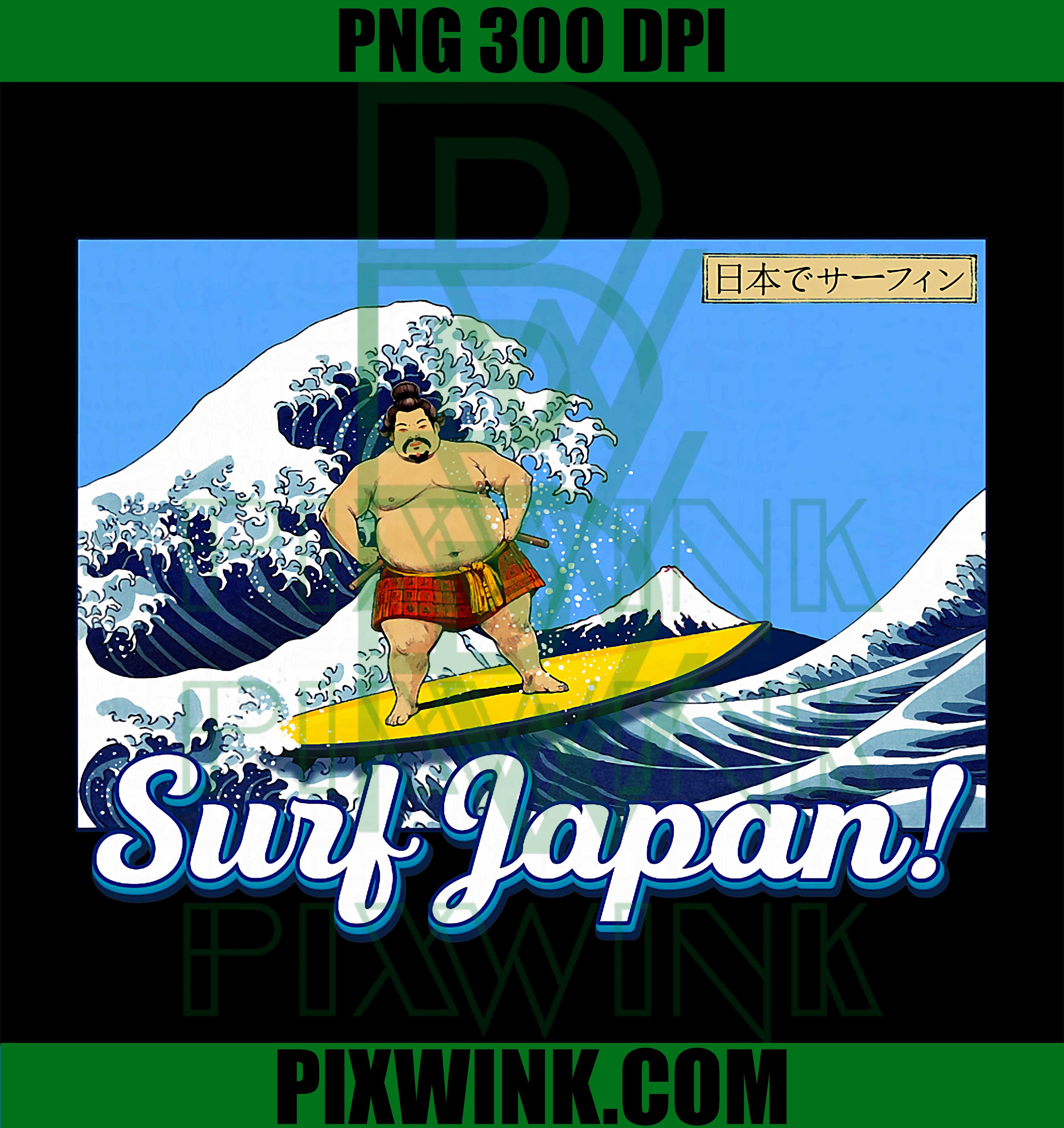 Surf Japan PNG, Sumo Wrestler Surfing PNG, Retro Surf Art PNG
