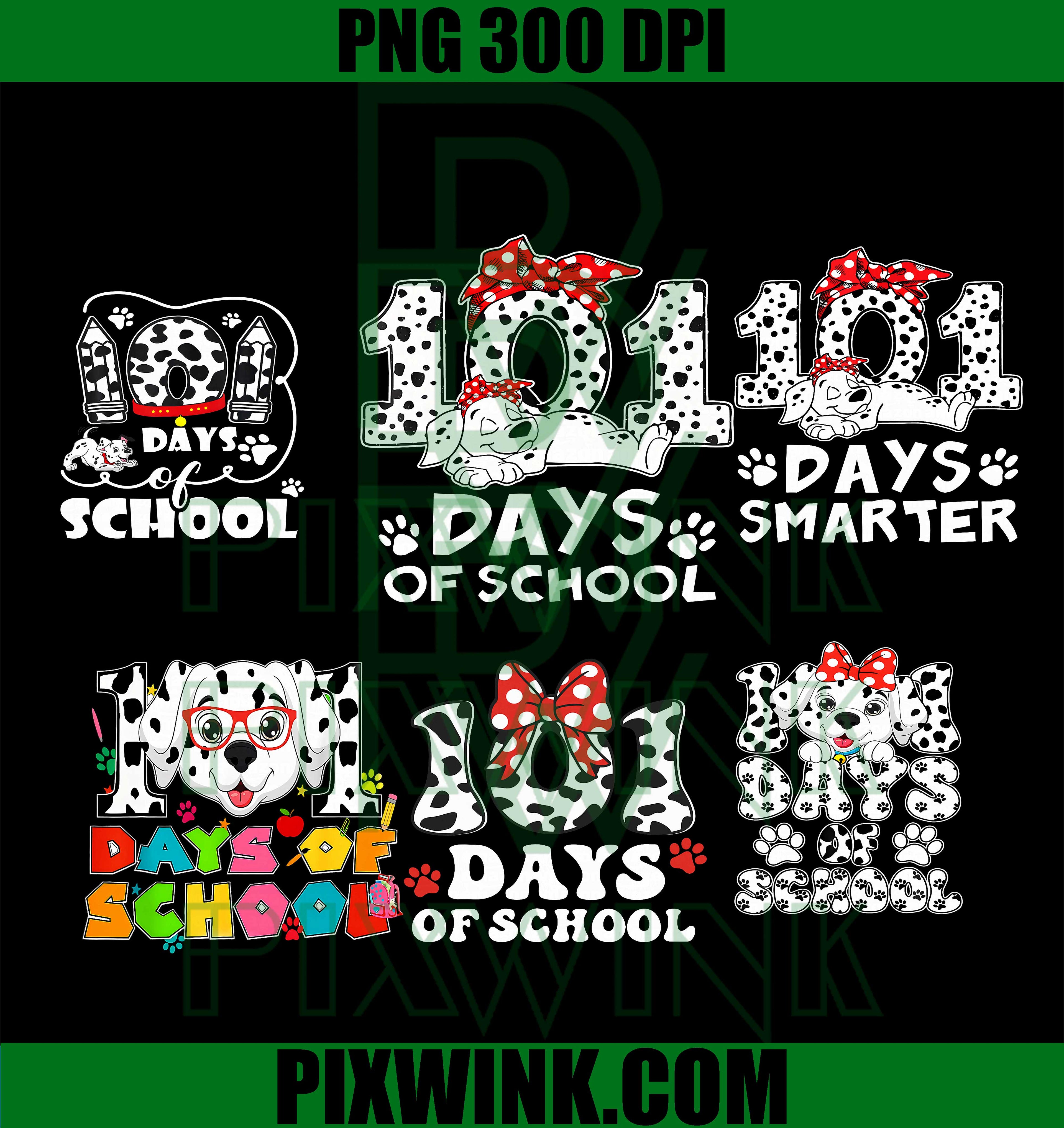 101 Days of School Dalmatian PNG Bundle, Cute Dog School Shirt Design PNG