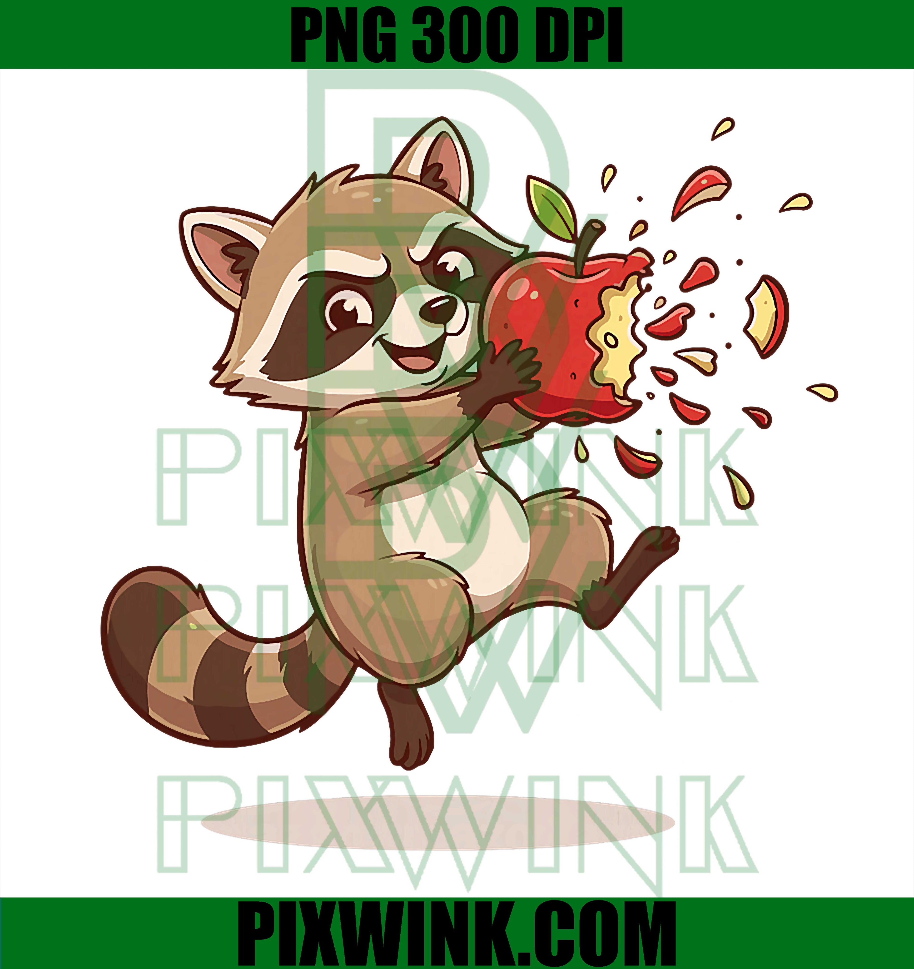 Funny Raccoon Eating Apple PNG, Kawaii Forest Animal PNG