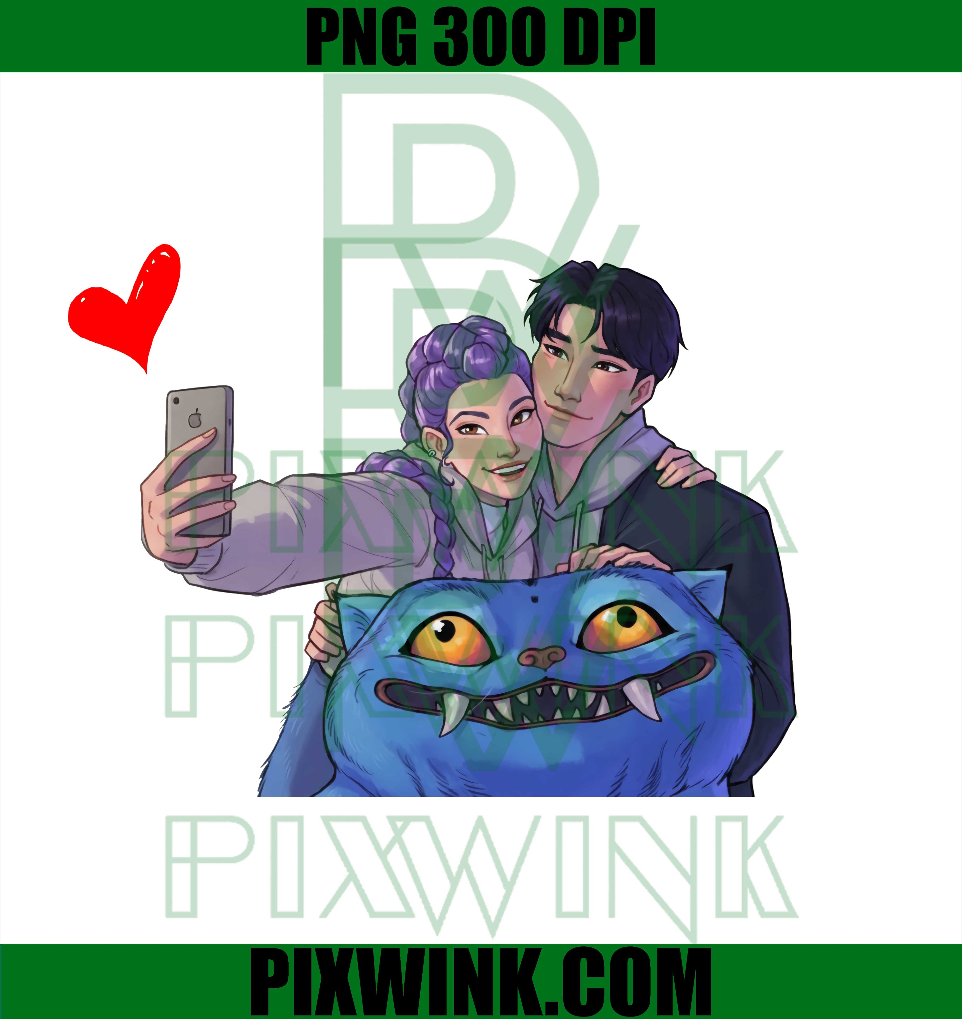 Rumi and Jinu PNG, Huntrix Couple Selfie PNG