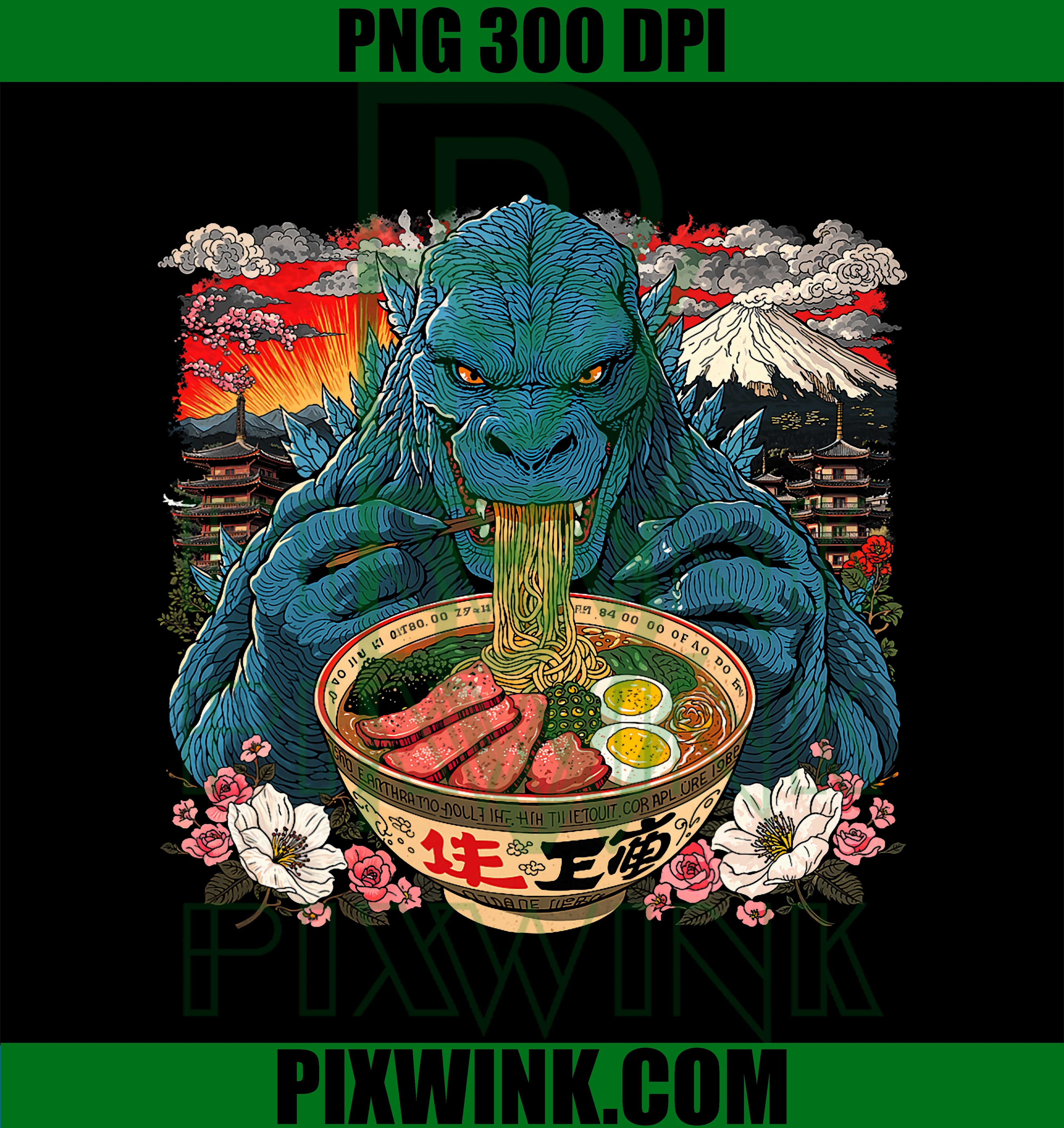 Funny Kaiju Eating Ramen Japanese Monster Lover Birthday PNG