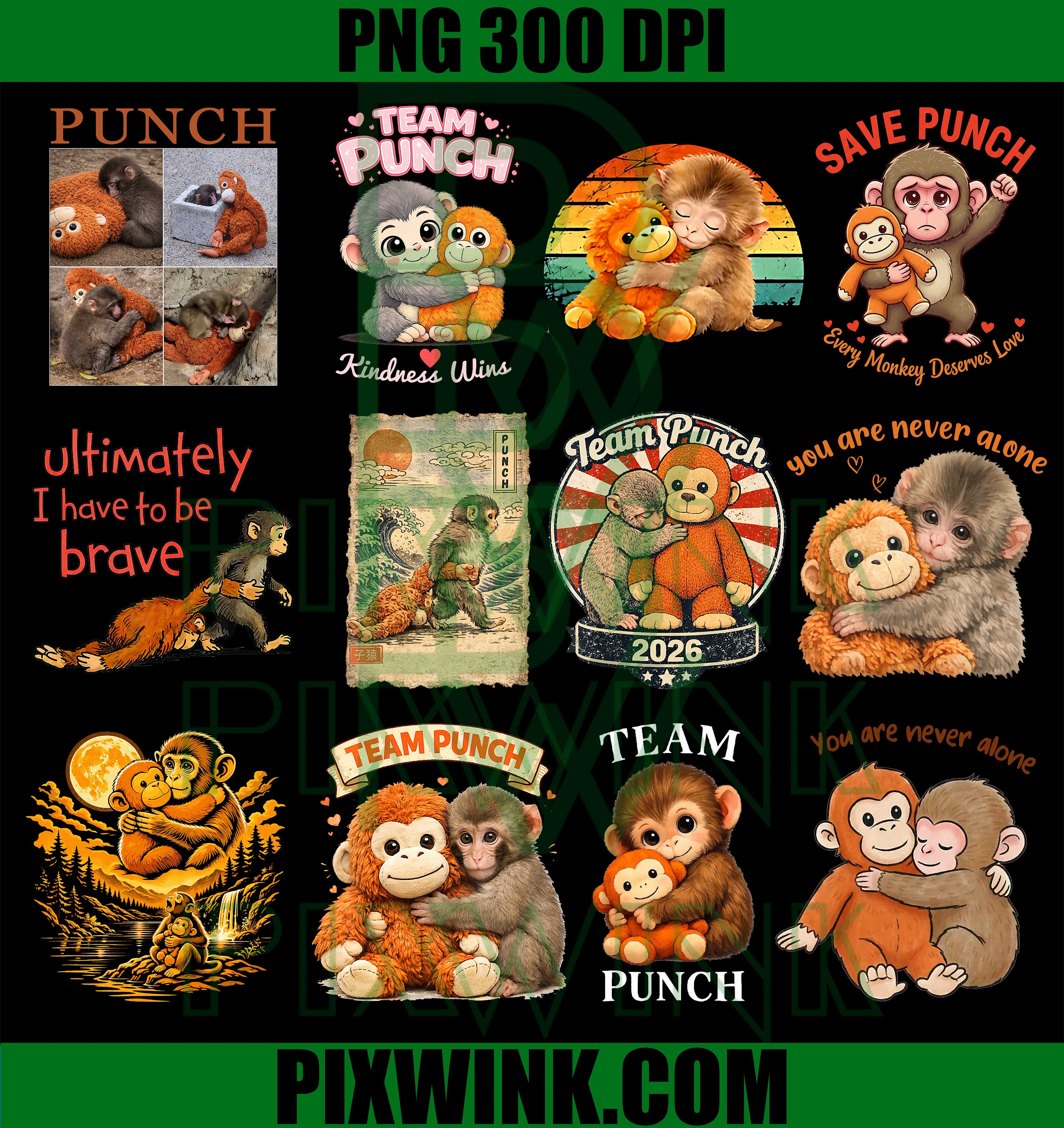 Punch Monkey PNG Bundle, Team Punch Monkey Design PNG, Cute Monkey Teddy Bear PNG
