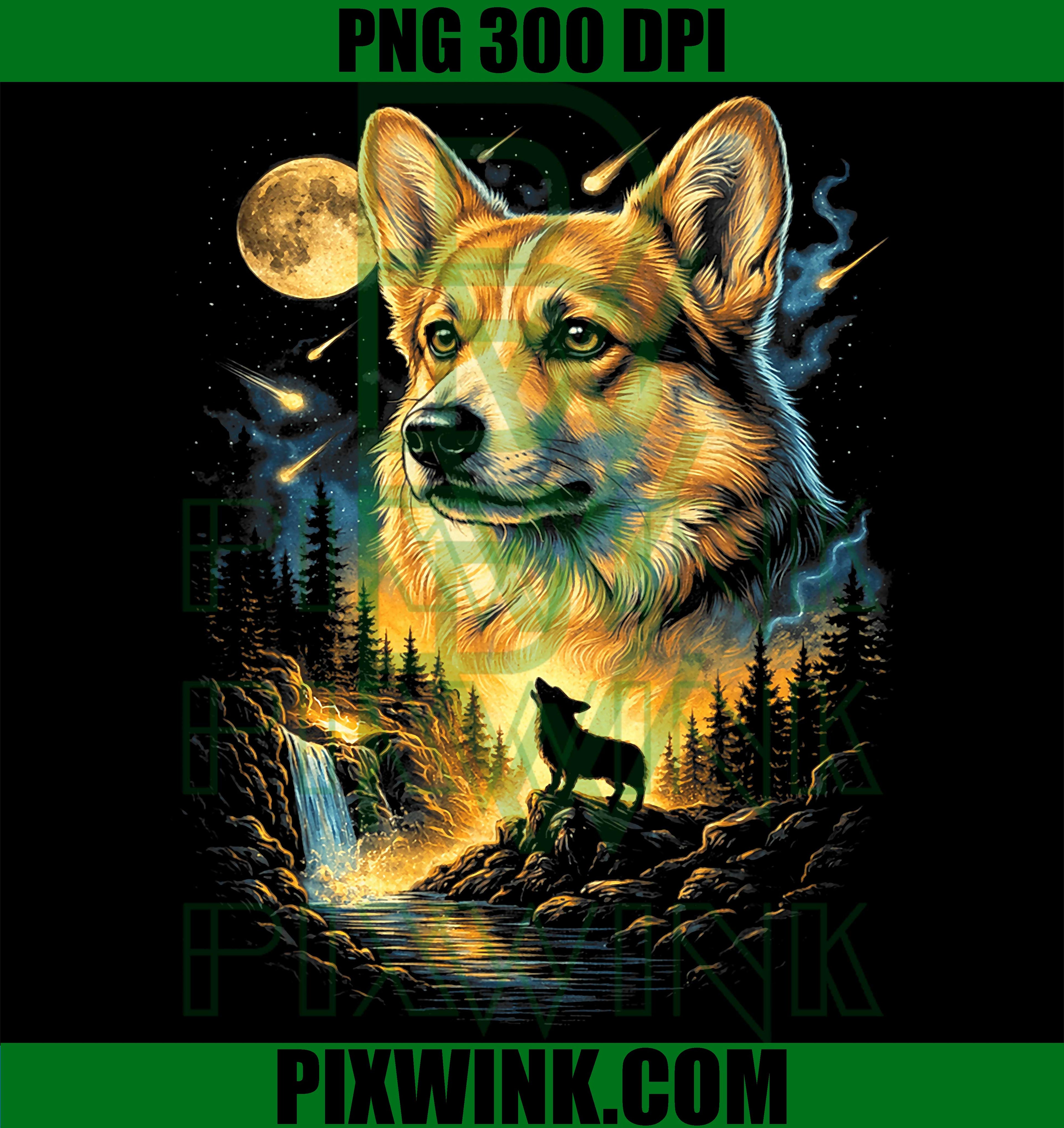 Corgi Howling To The Moon PNG, Vintage 90s Dog PNG, Funny Corgi Art PNG