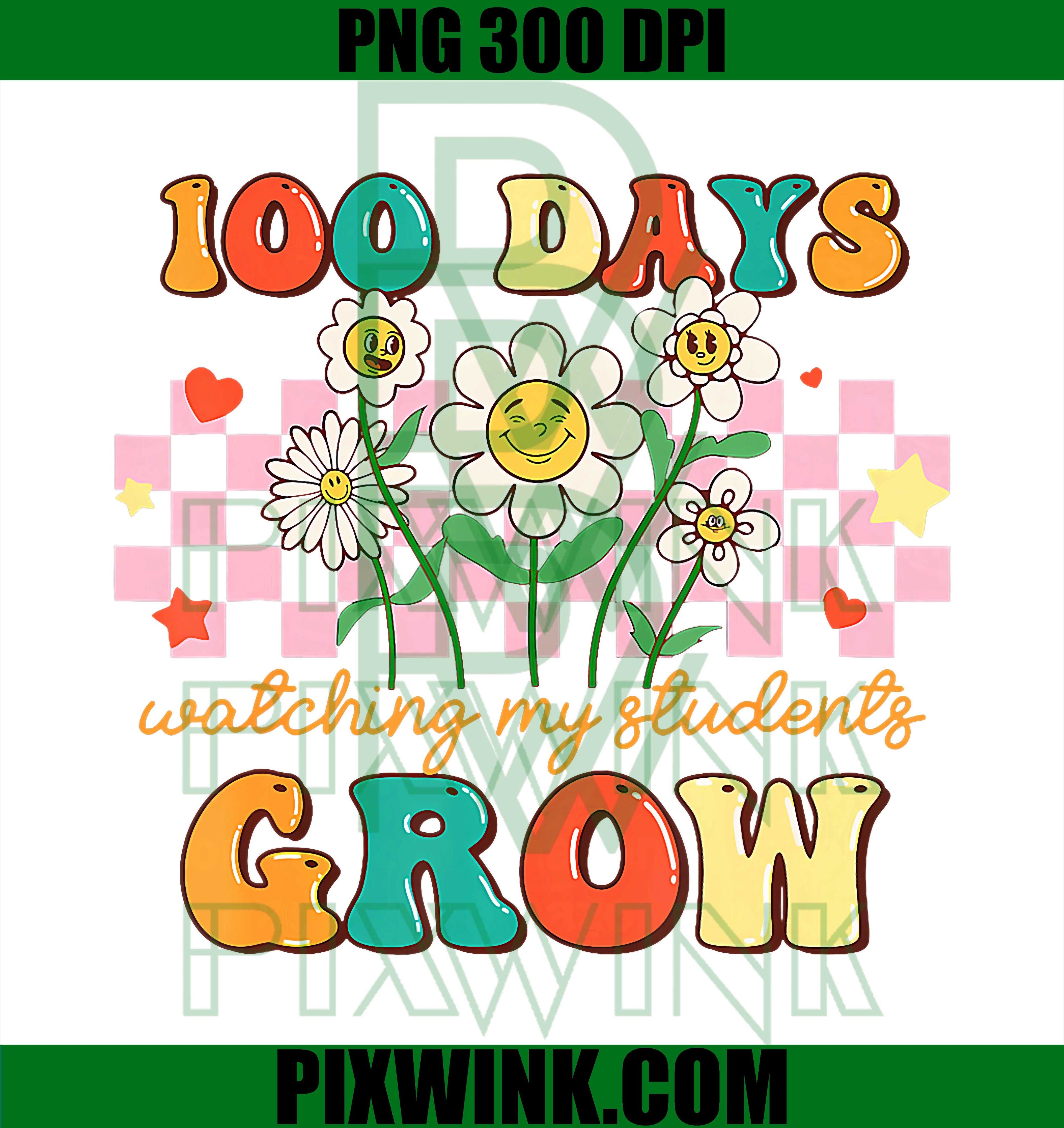 100 Days Growing Boho Flowers Teacher, 100Th Day of School PNG