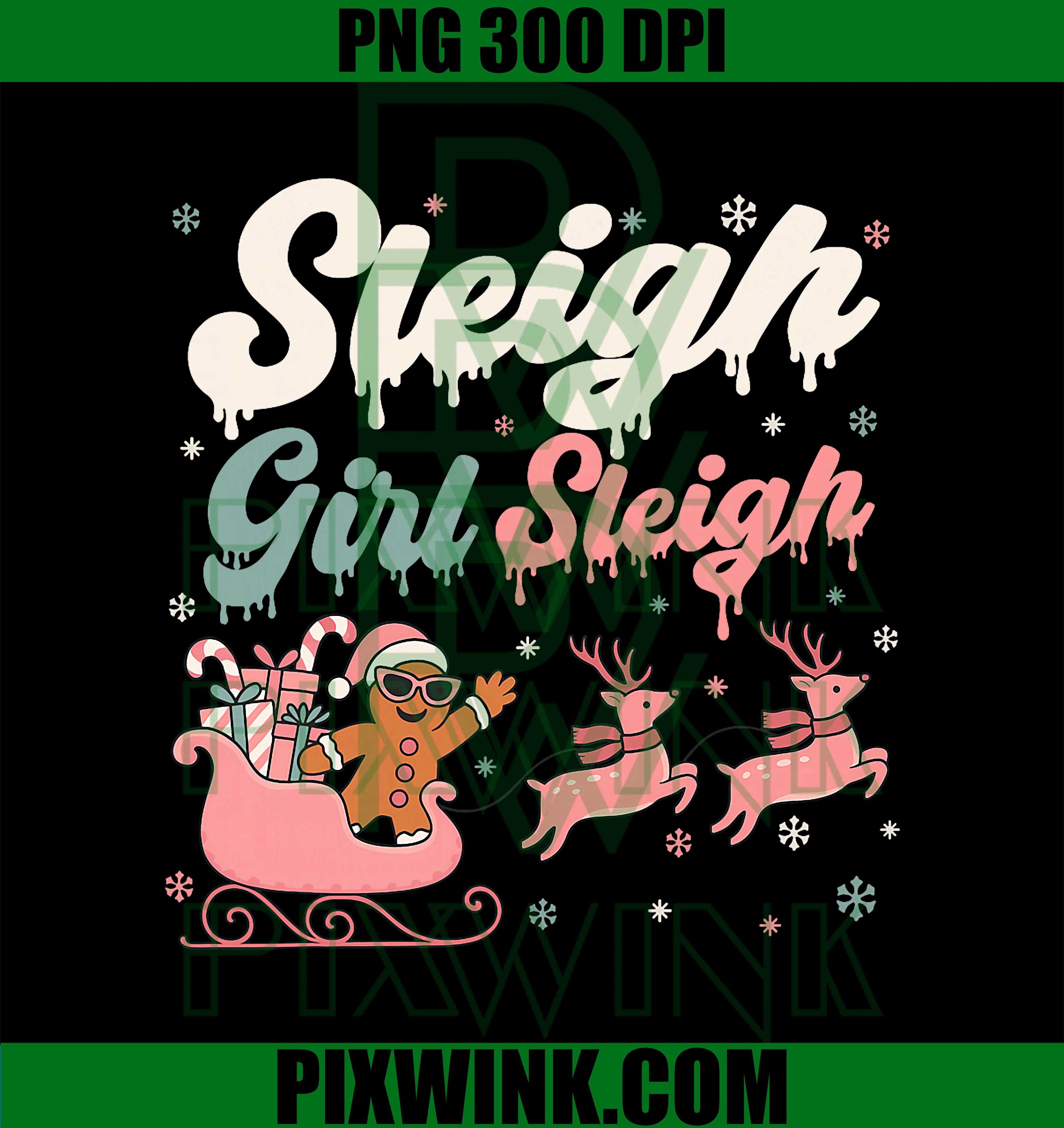 Christmas Gingerbread Pink Sleigh Girl PNG