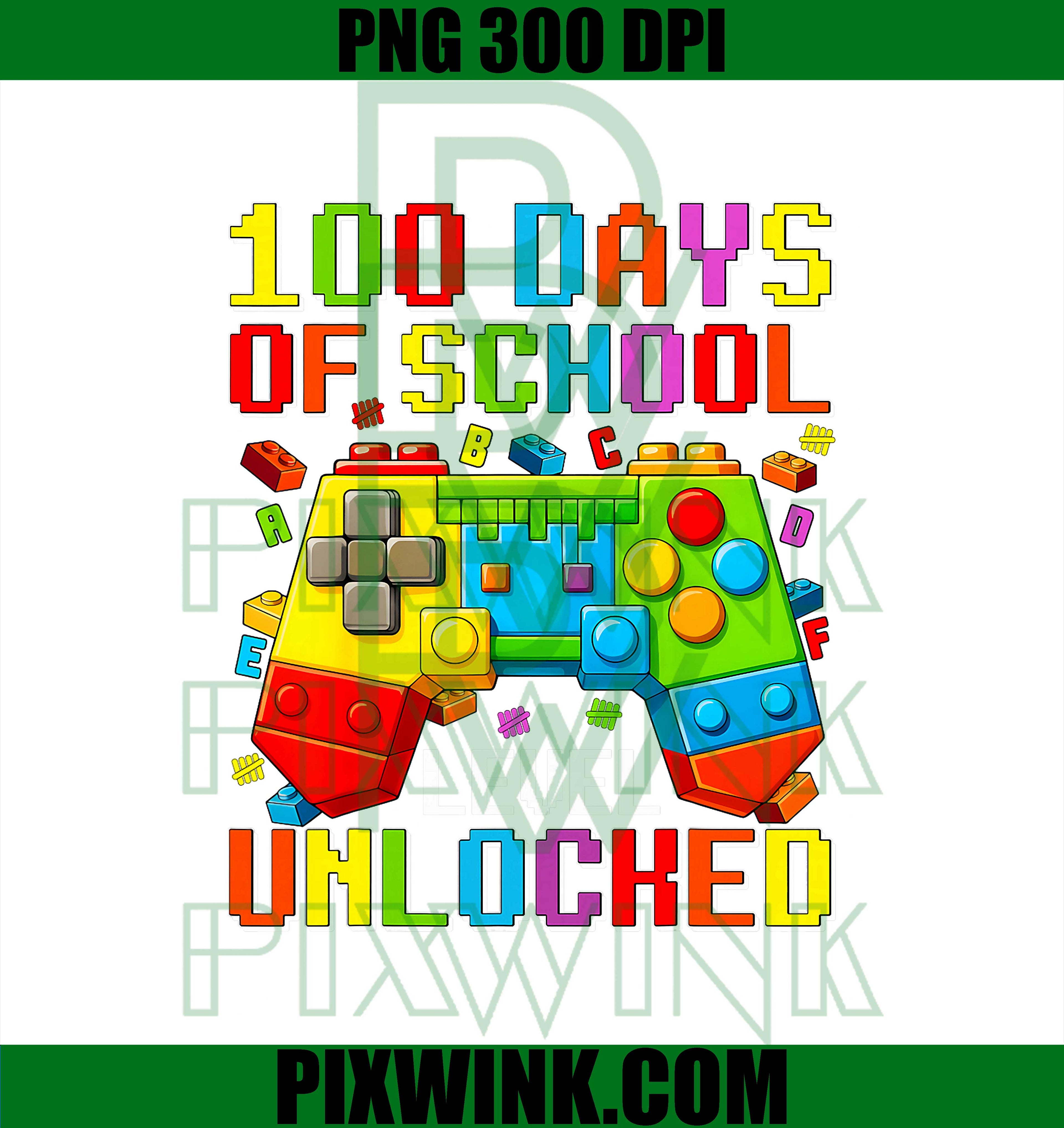 100 Days of School Level Unlocked Building Brick PNG