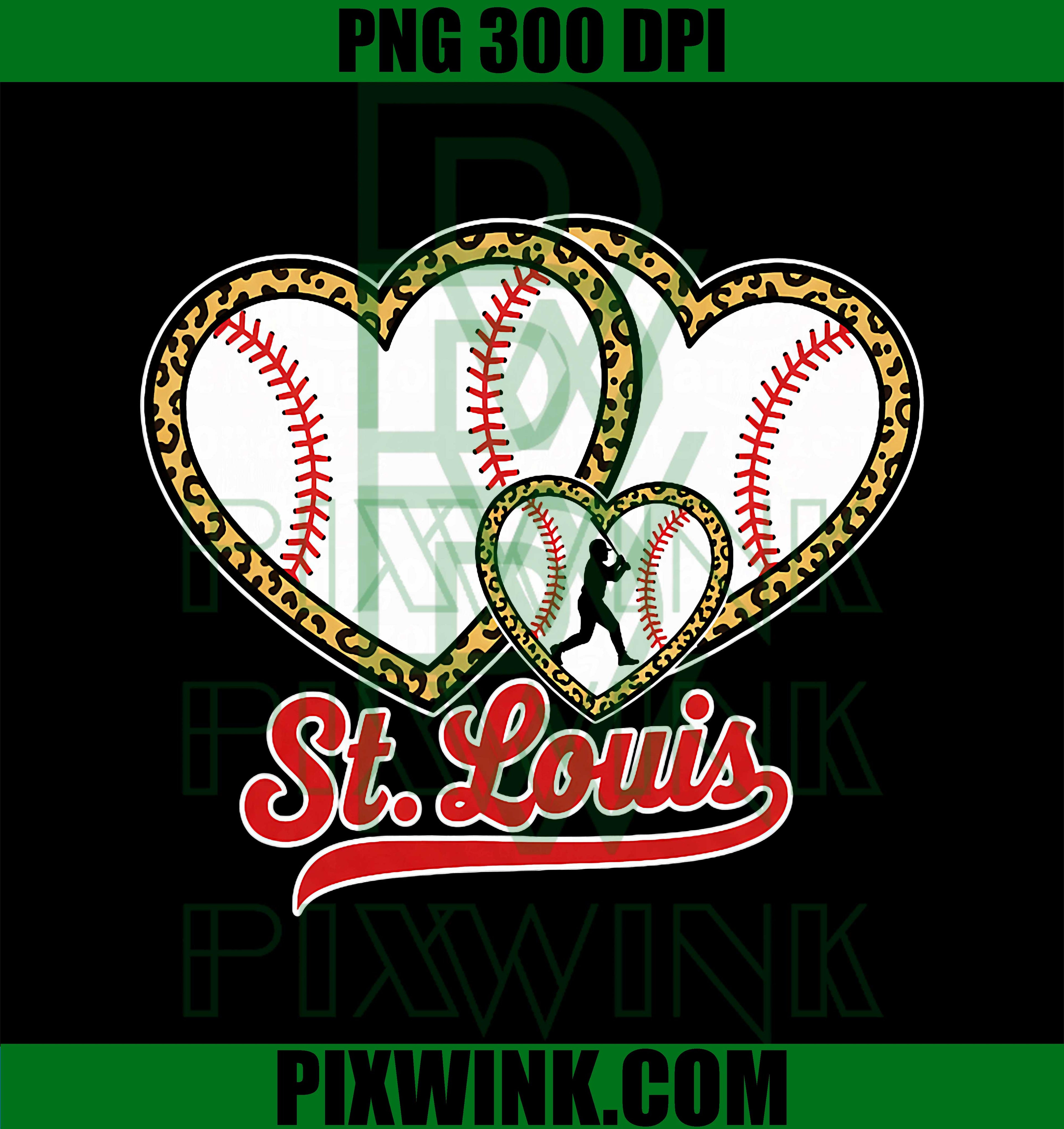 St. Louis Baseball Hearts PNG, Leopard Print Baseball Love PNG
