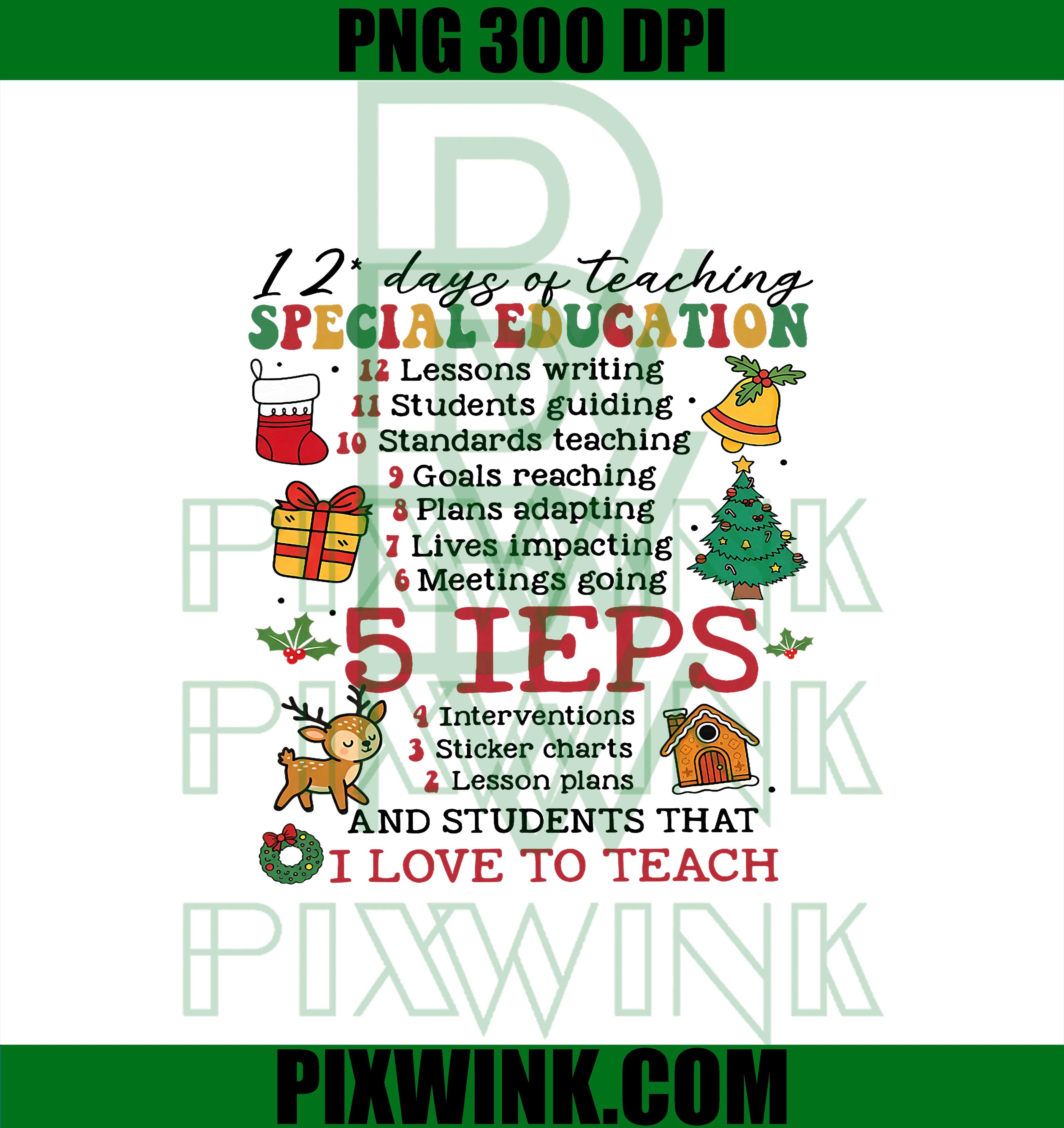 12 Days of Teaching Special Education PNG, Funny 12 Days Of Teaching Xmas PNG