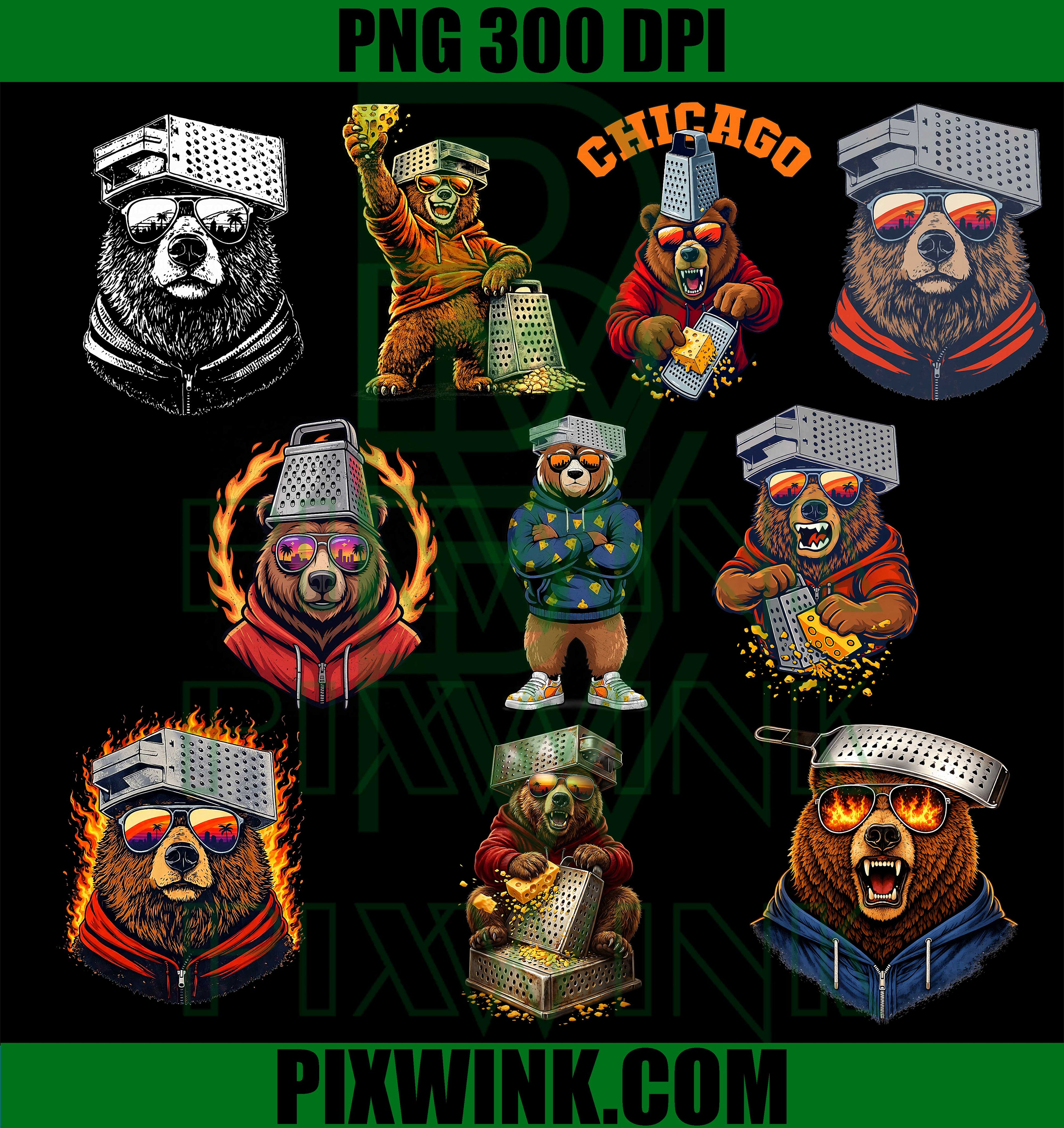 Chicago Bear PNG Bundle, Streetwear Bear Cheese Grater PNG