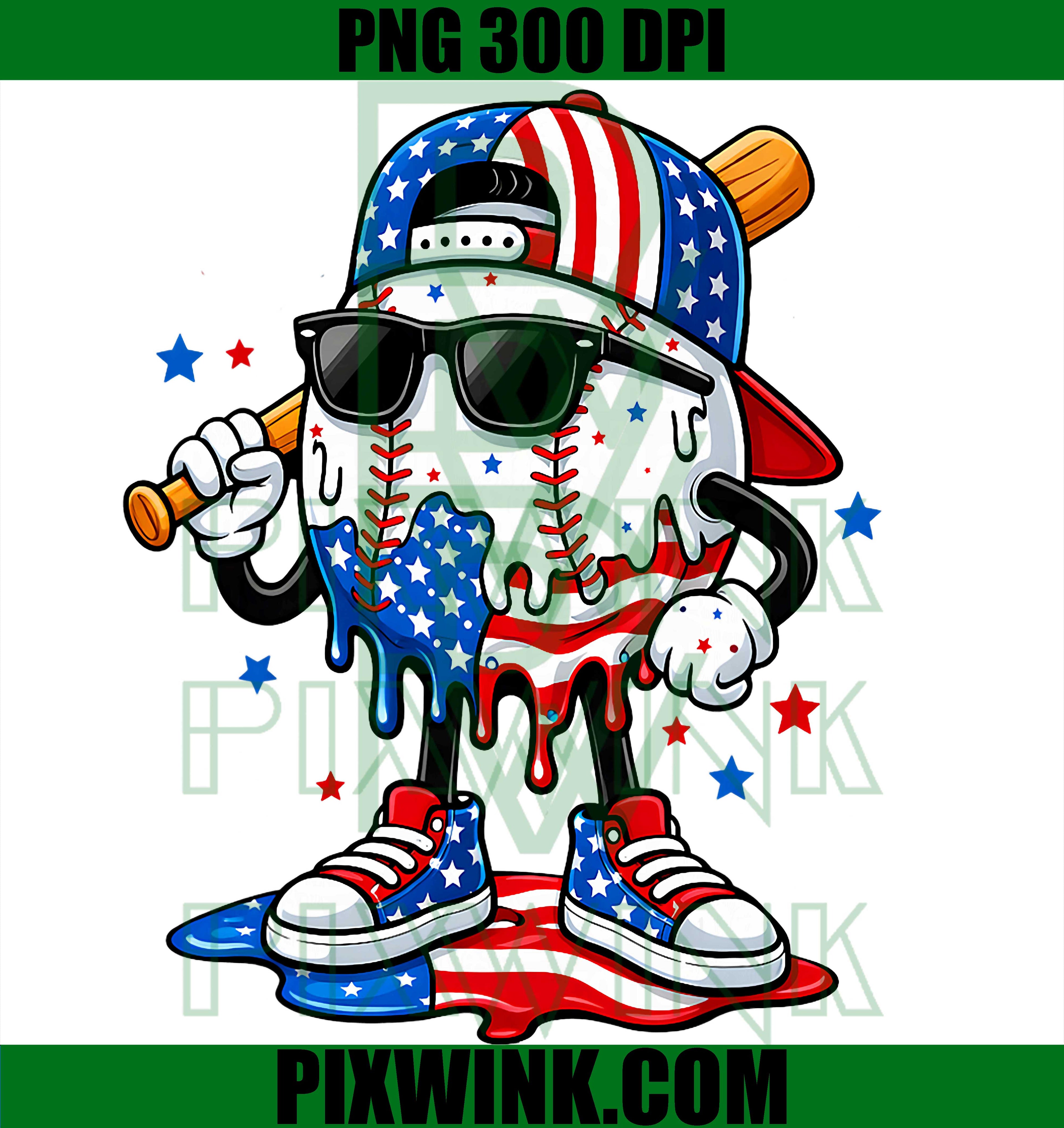Baseball Ice Cream PNG, 4th July American Flag PNG