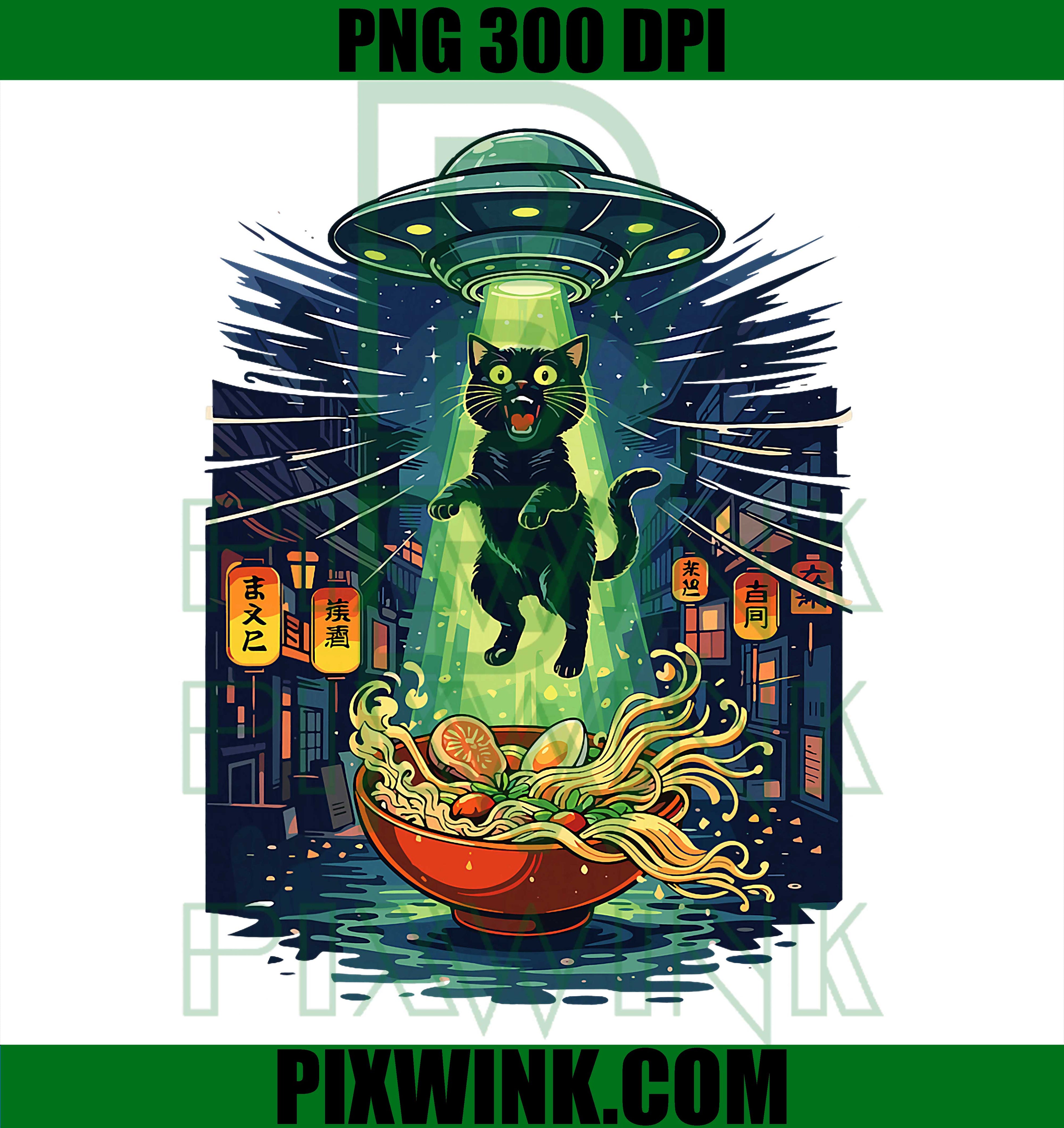 Cat Ramen UFO, Japanese Anime Graphic PNG
