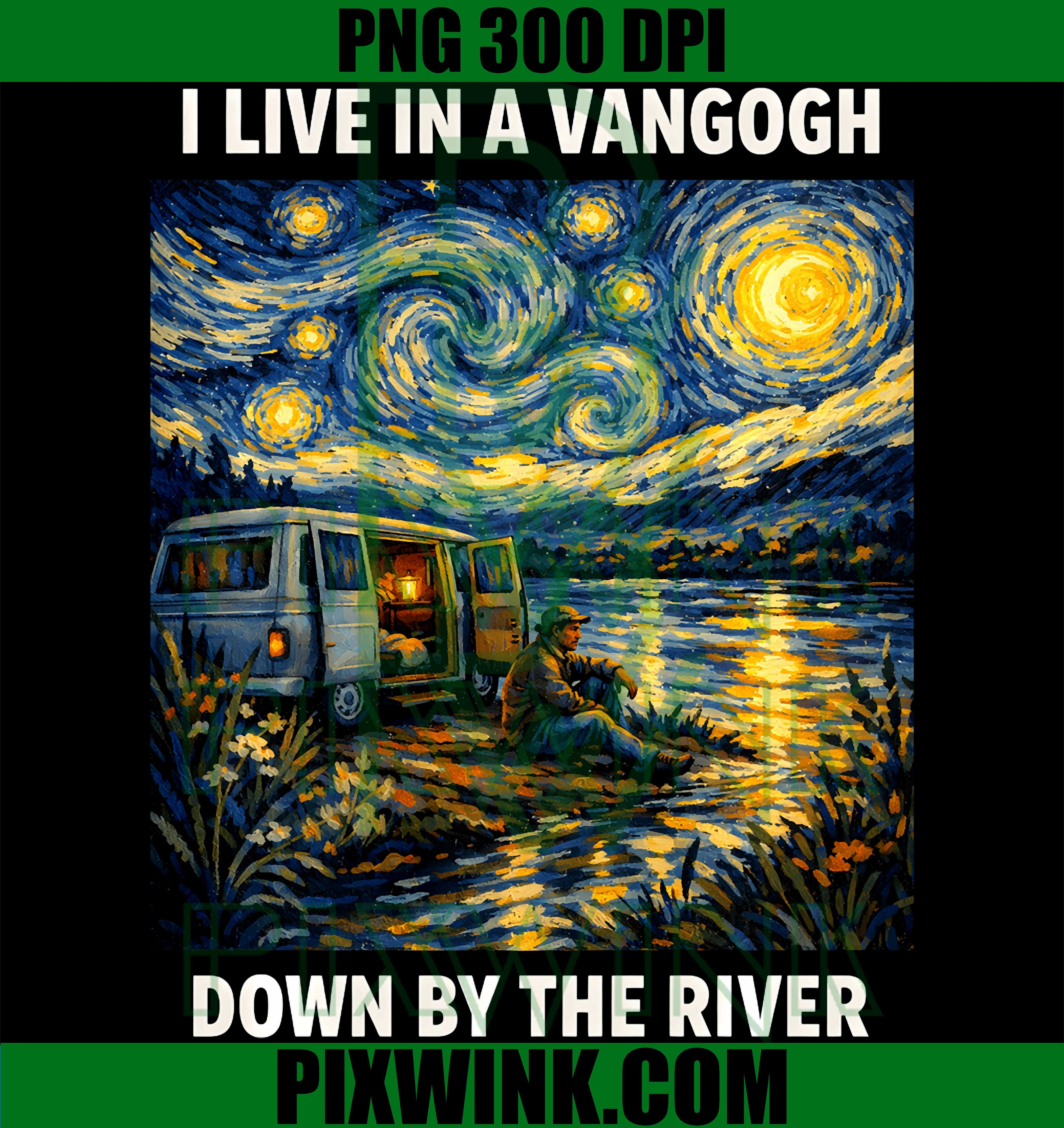 Camper Van Gogh PNG, Down By The River PNG Funny Art Camping Design